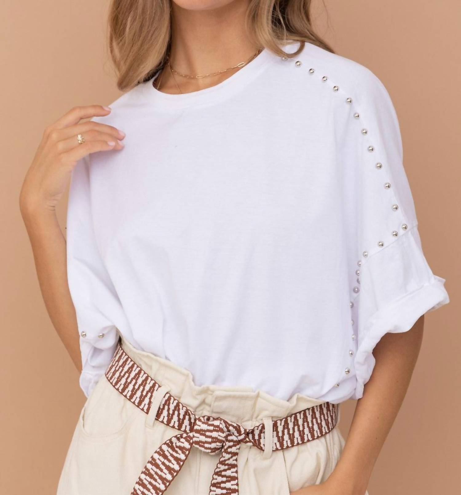 Shop Blue B Stunning Studded Hi Lo Top In White