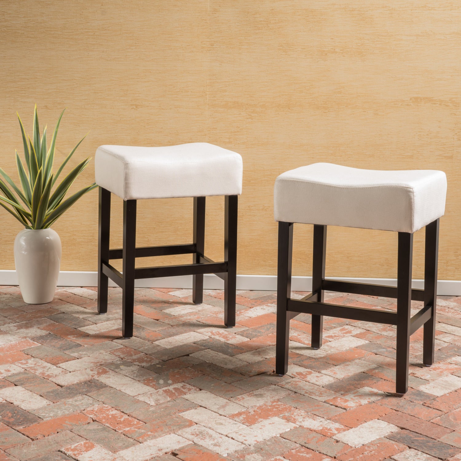 Streamdale Set Of 2, 26.75" Backless Leather Counter Height Barstool, Beige