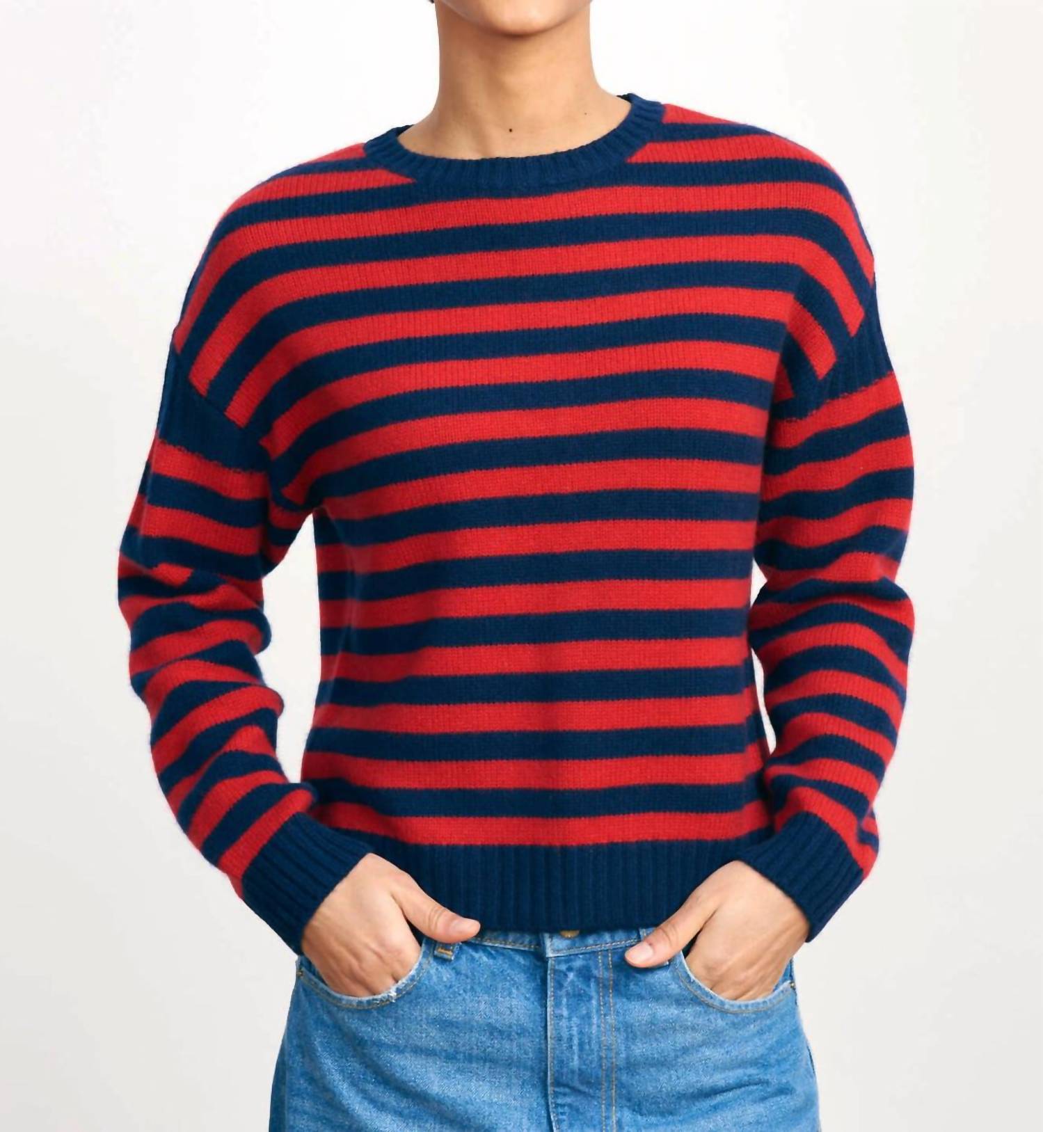 Shop Jumper1234 Stripe Cashmere Guernsey Sweater In Navy/red