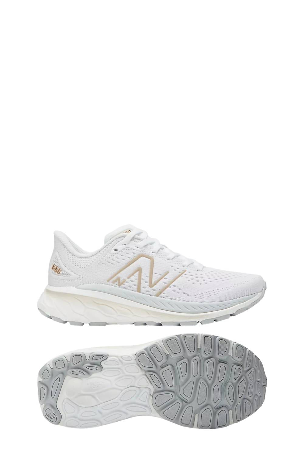 New Balance Women's Fresh Foam X 860v13 Running Shoes - B/medium Width In White/light Aluminum/light Gold Metall