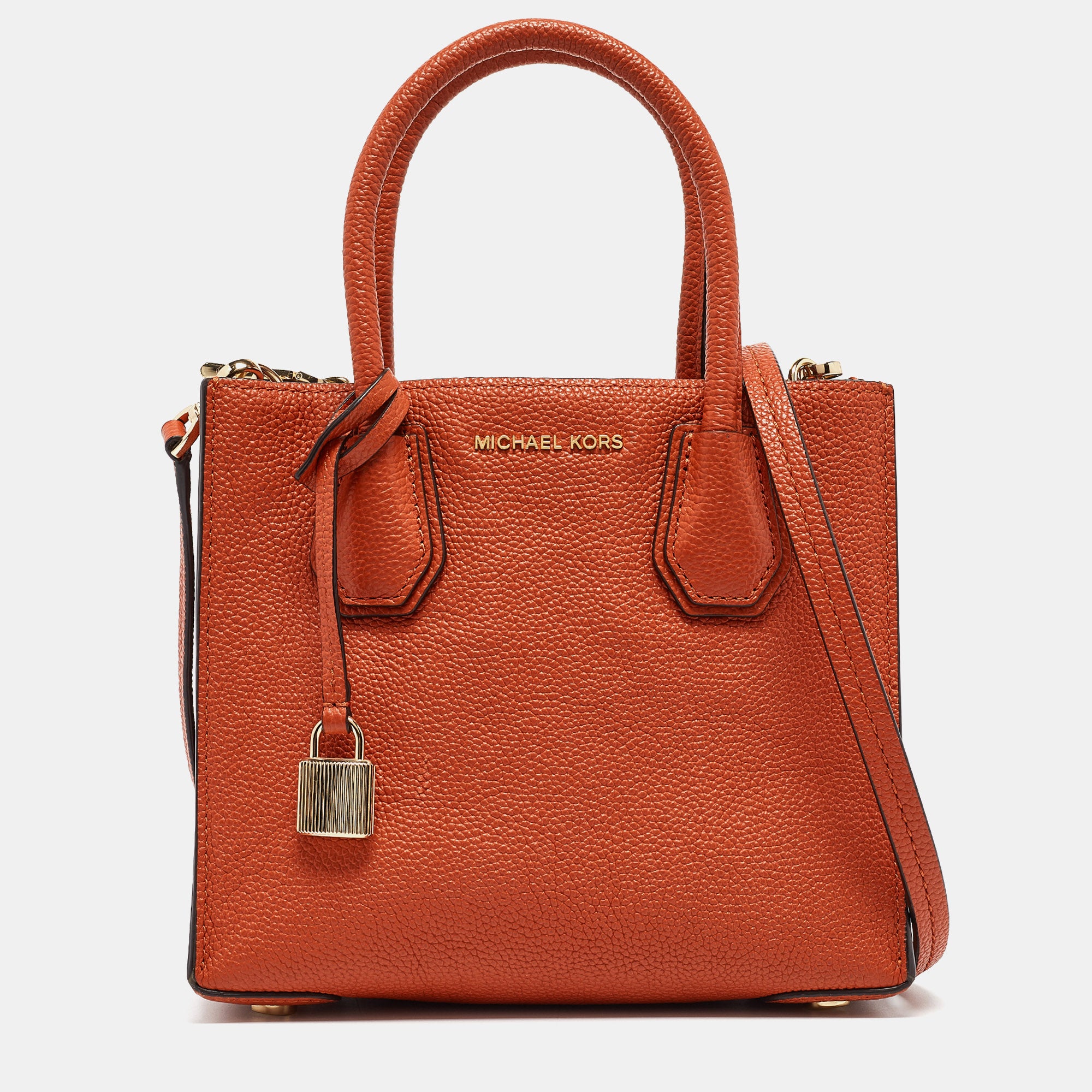 Michael Kors Leather Small Mercer Tote In Orange