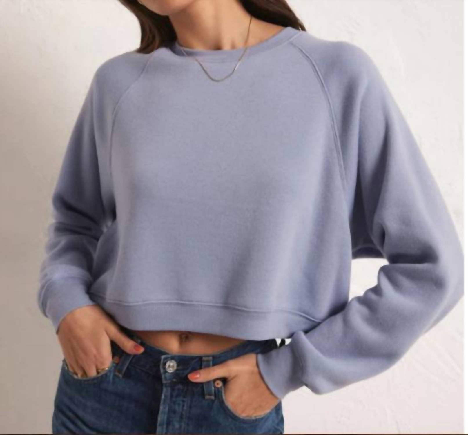 Z Supply Crop Out Sweatshirt In Stormy In Gray