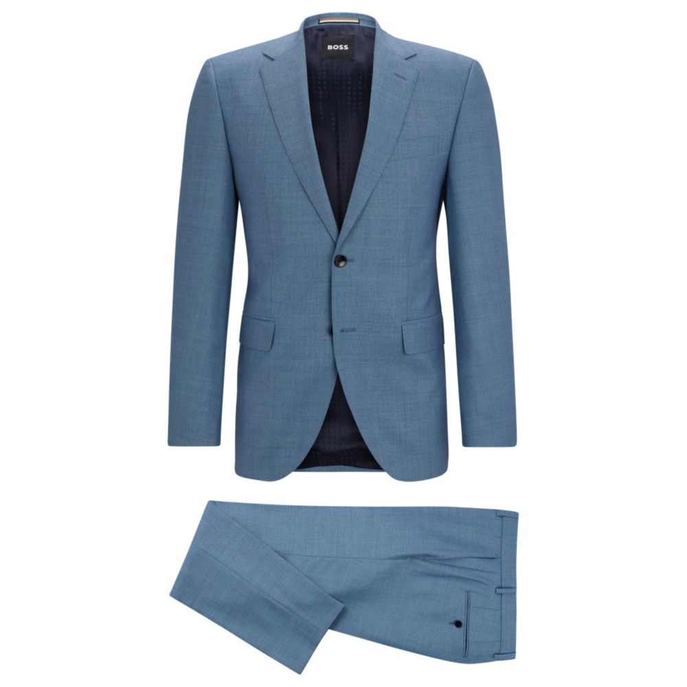 Shop Hugo Boss Regular-fit Suit In Micro-patterned Virgin Wool In Blue