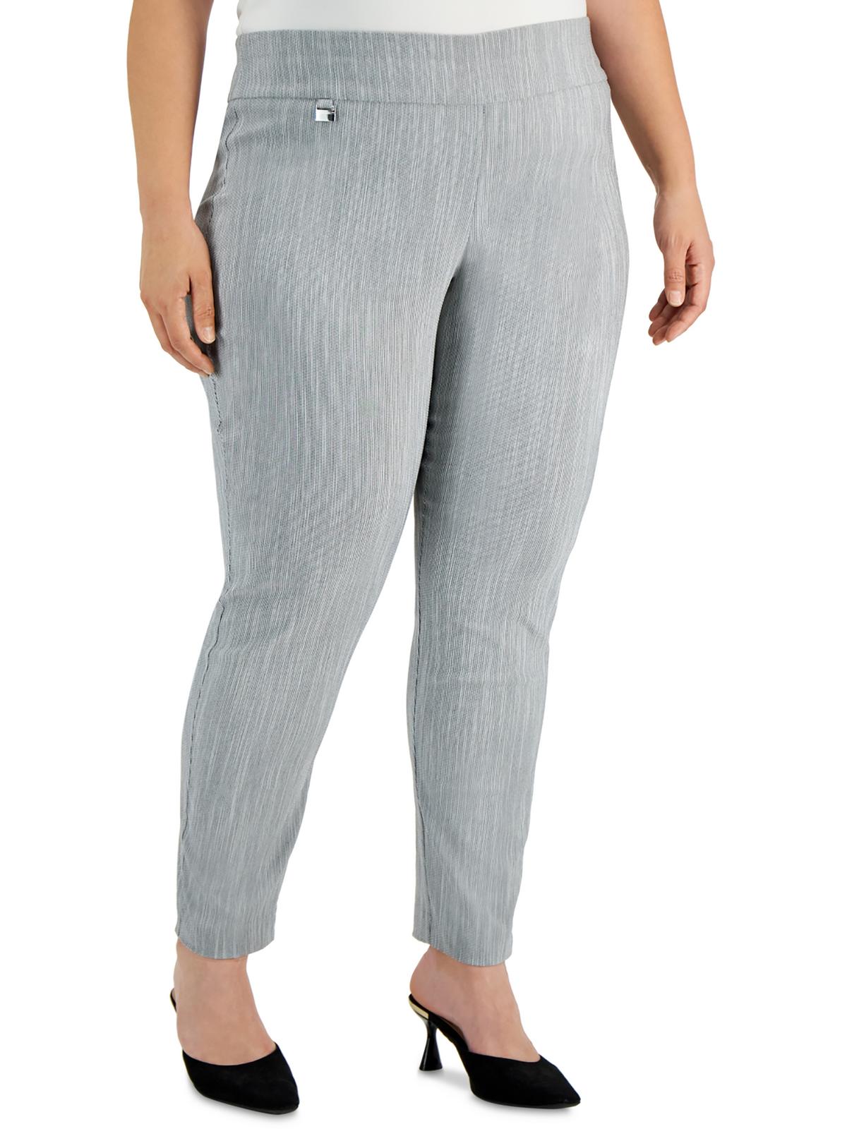 Alfani Plus Womens Striped Rayon Skinny Pants In Gray