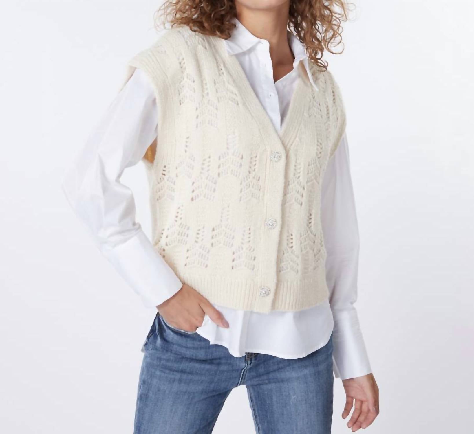 Shop Esqualo Pointelle Knit Sweater Vest In Cream In Beige