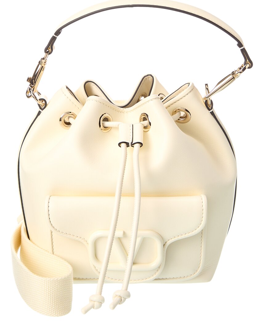 Shop Valentino Vlogo Loco Leather Bucket Bag In White