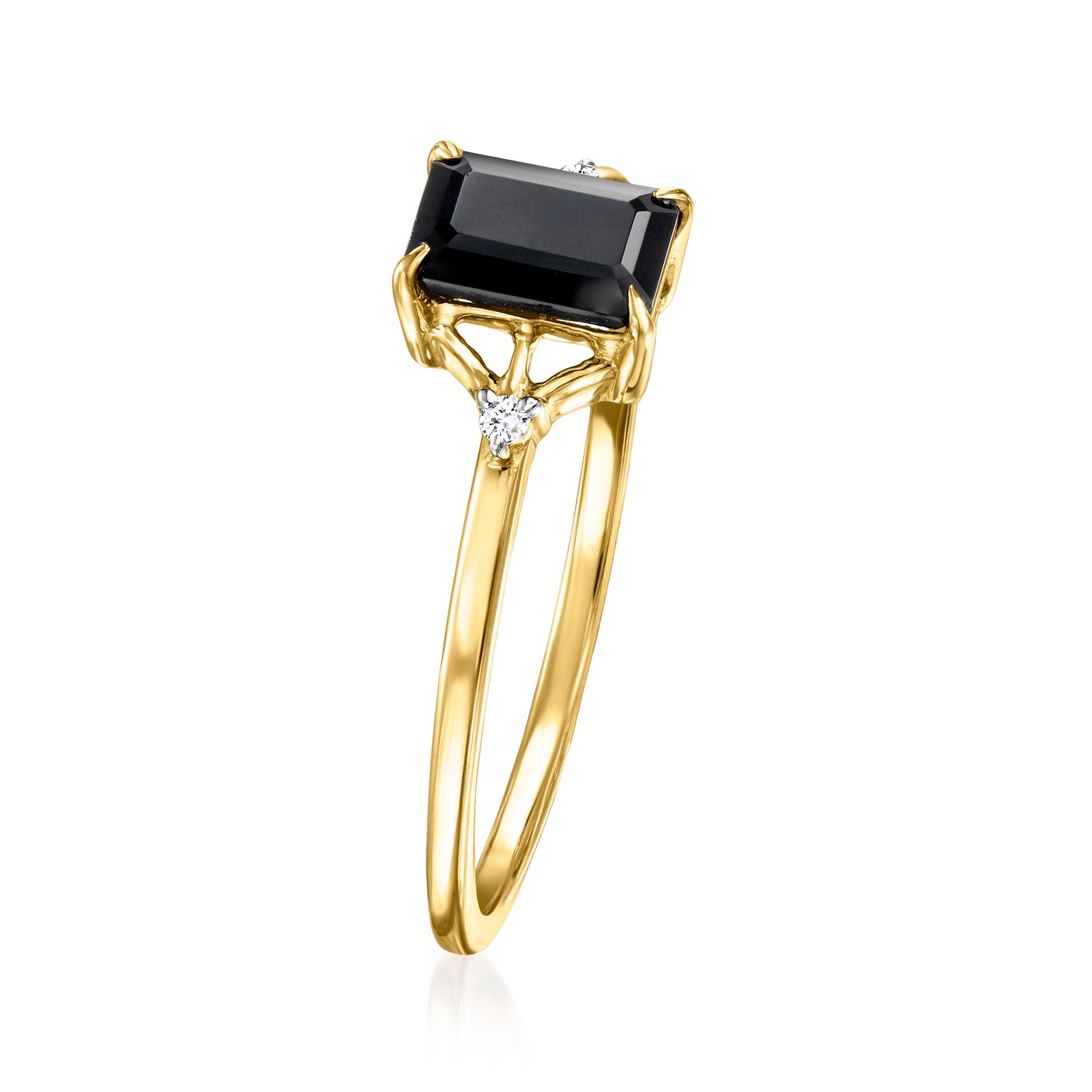 RS Pure by Ross-Simons Onyx Ring With Diamonds in 14kt Yellow Gold