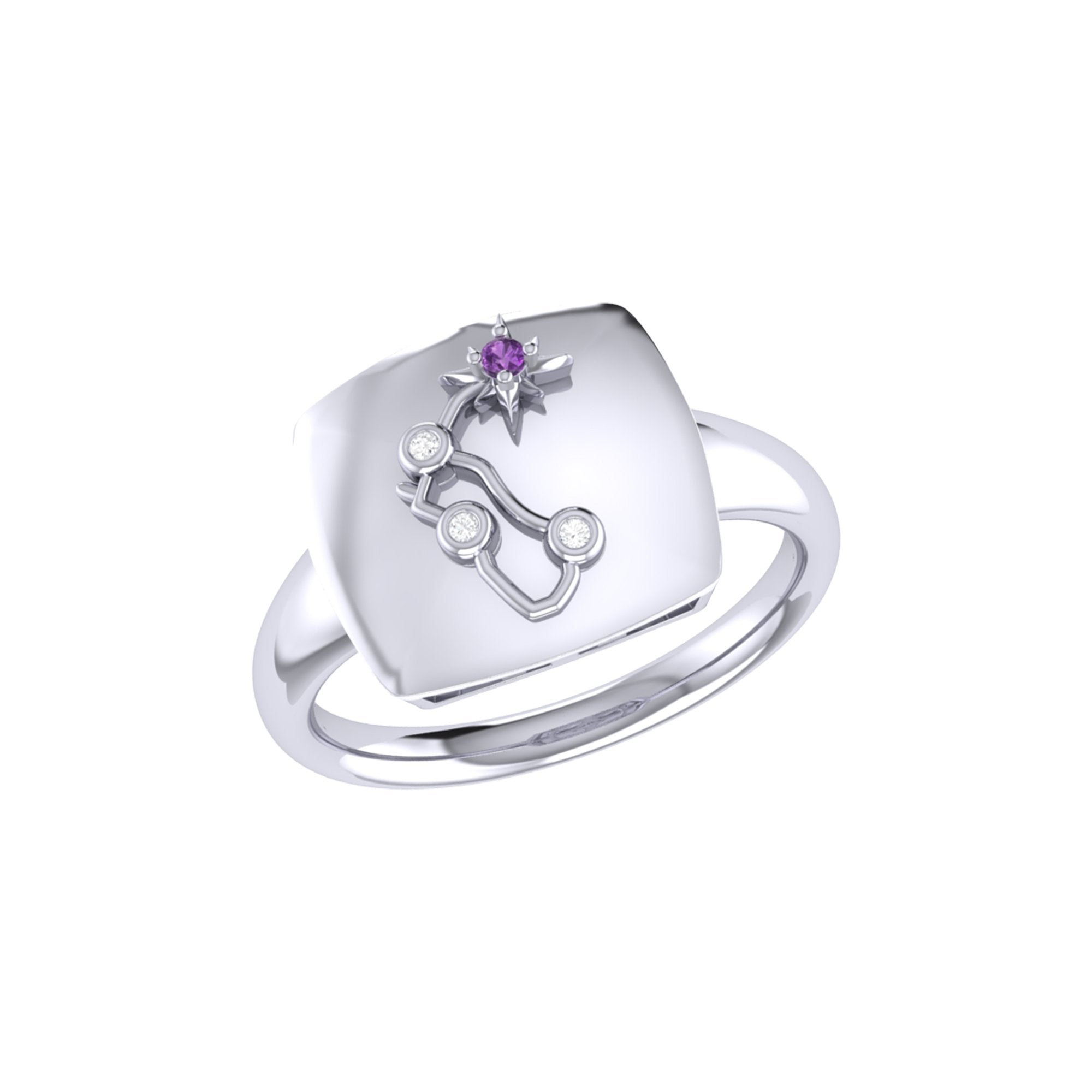 Aquarius Amethyst & Diamond Signet Ring in 14K White Gold
