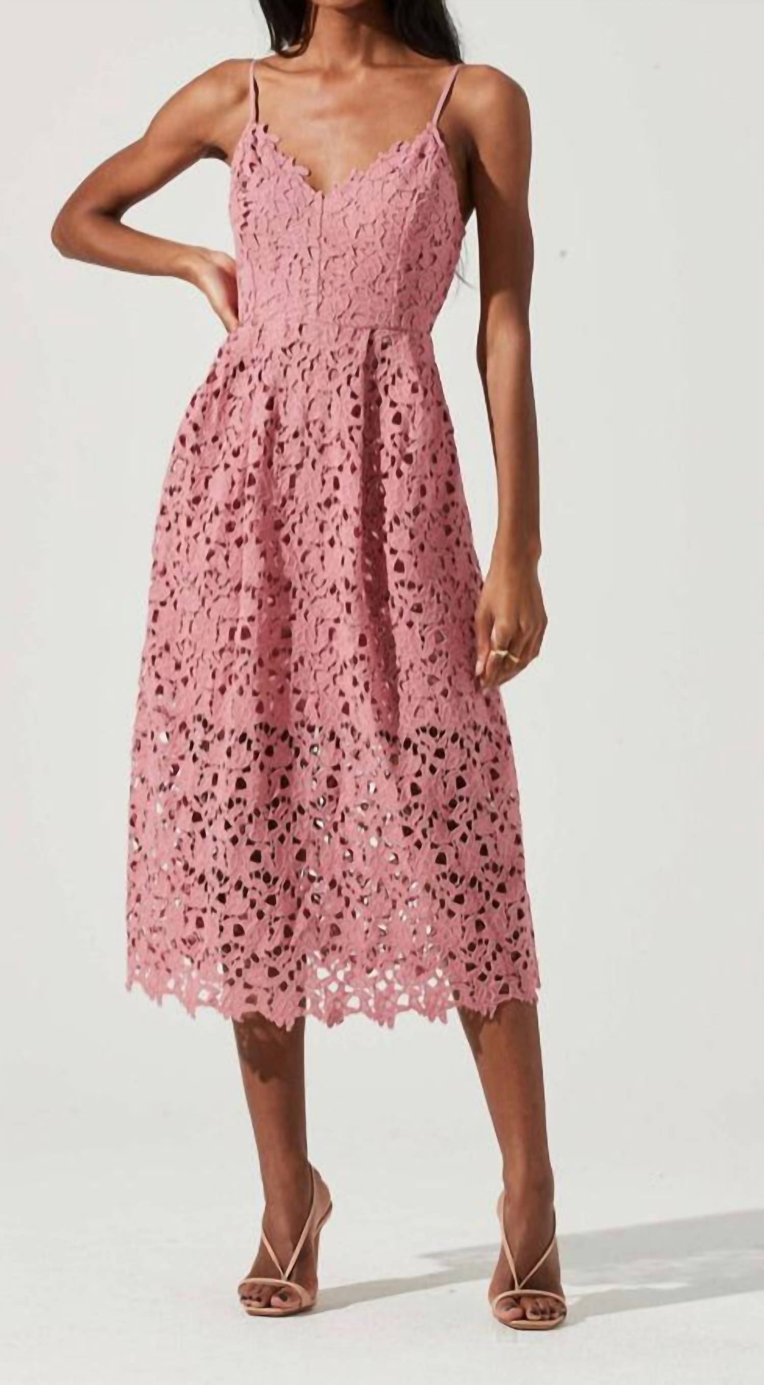 Shop Astr Lace A Line Midi Dress In Pink Mauve