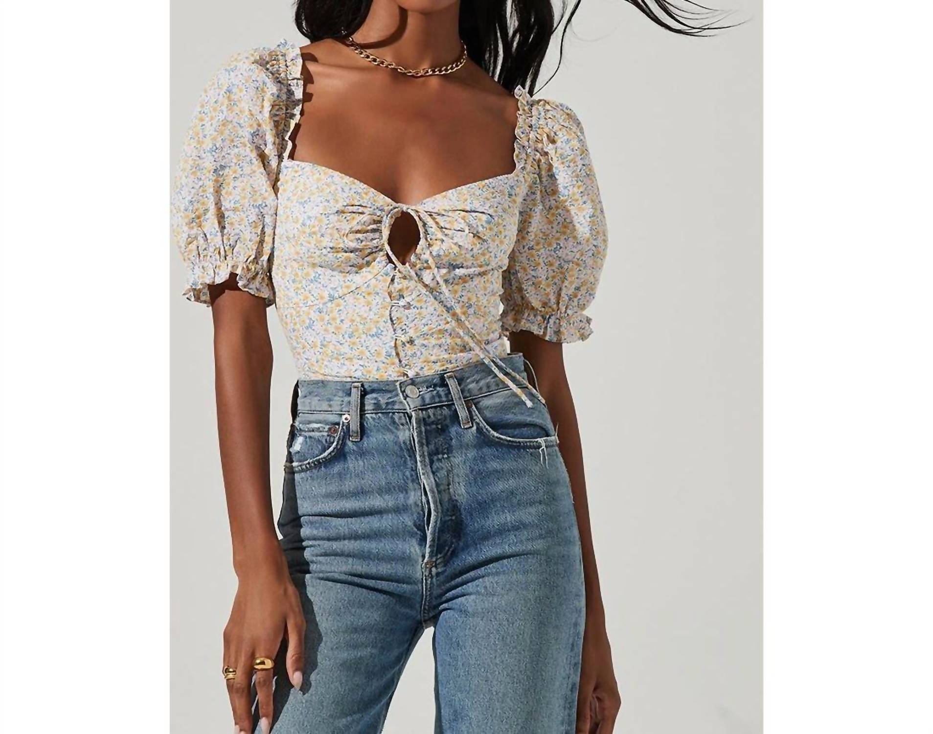 Shop Astr Lace Up Tie Front Top In Yellow In Multi