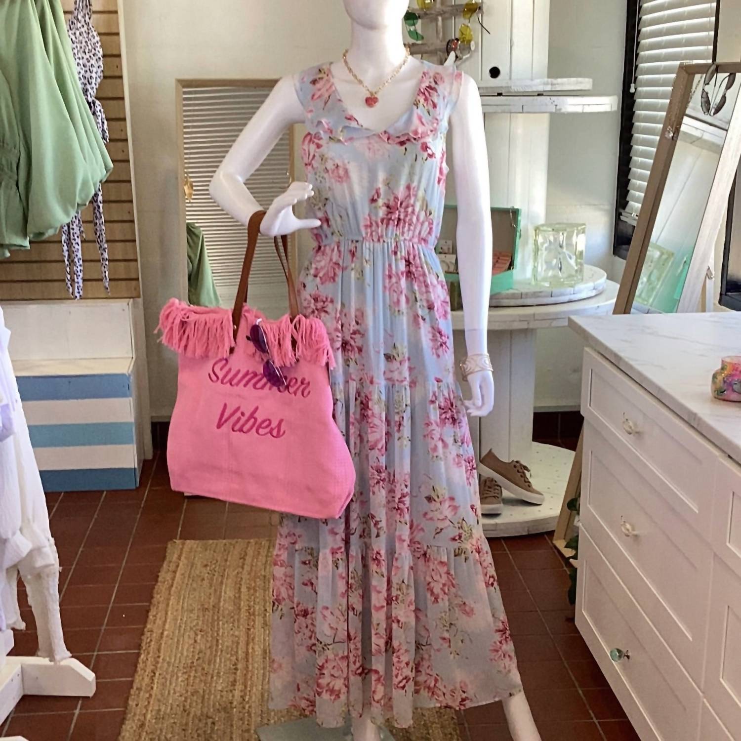 Shop Sweet Lovely By Jen Ruffled Floral Maxi Dress In Rosie In Pink