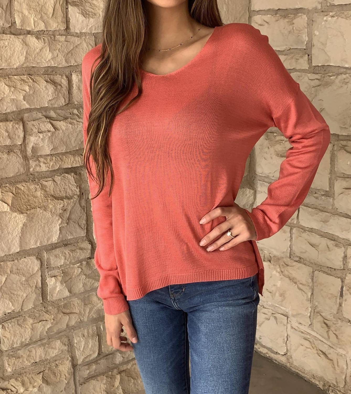 Shop Tempo Paris V-neck Long Sleeve Sweater In Peperosa In Pink