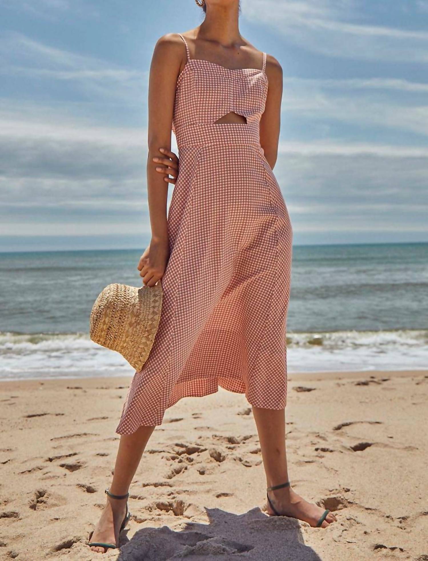 Shop Hunter Maxwell Dress In Terracotta Gingham In Pink