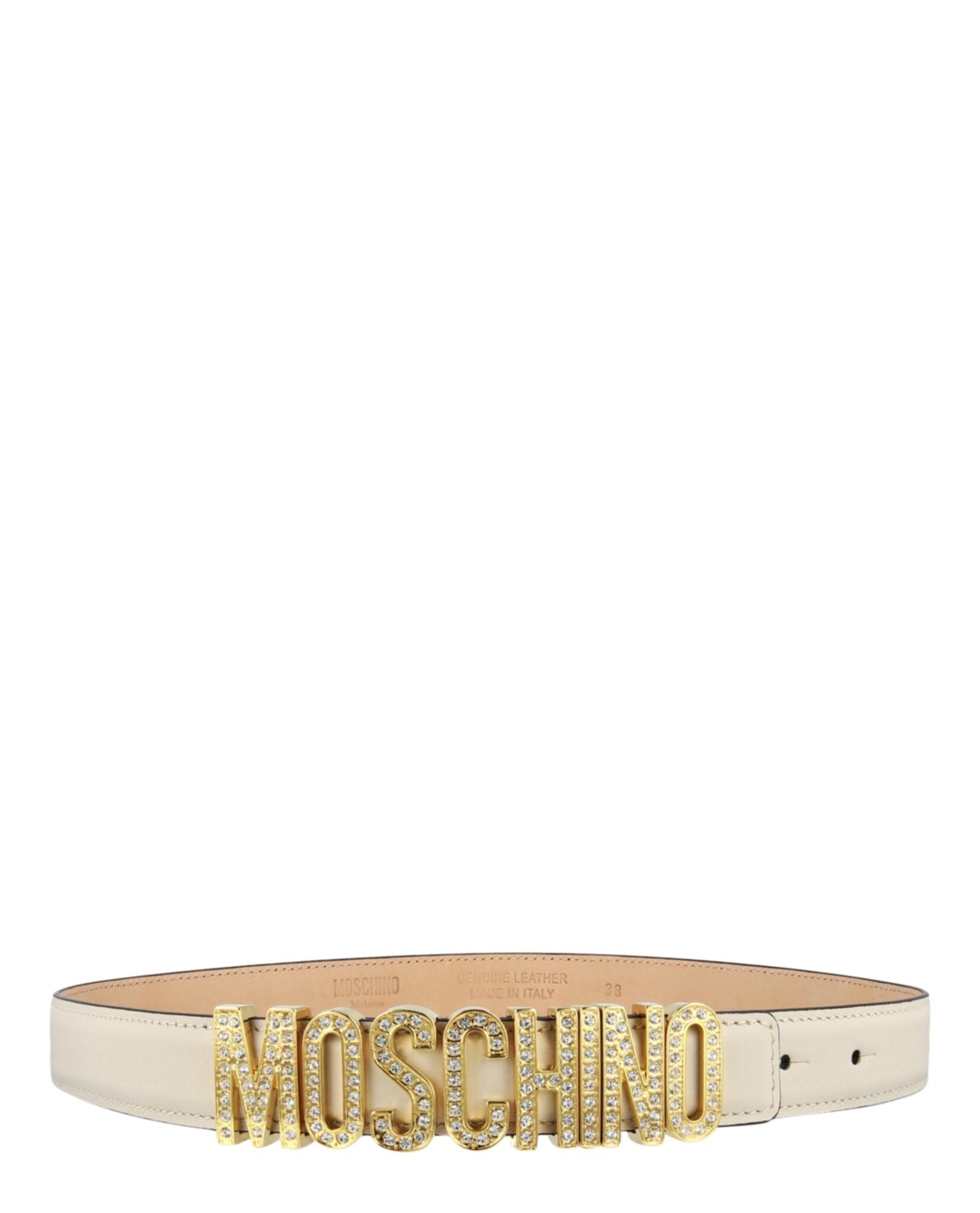 Shop Moschino Crystal Embellished Logo Lettering Belt In Yellow