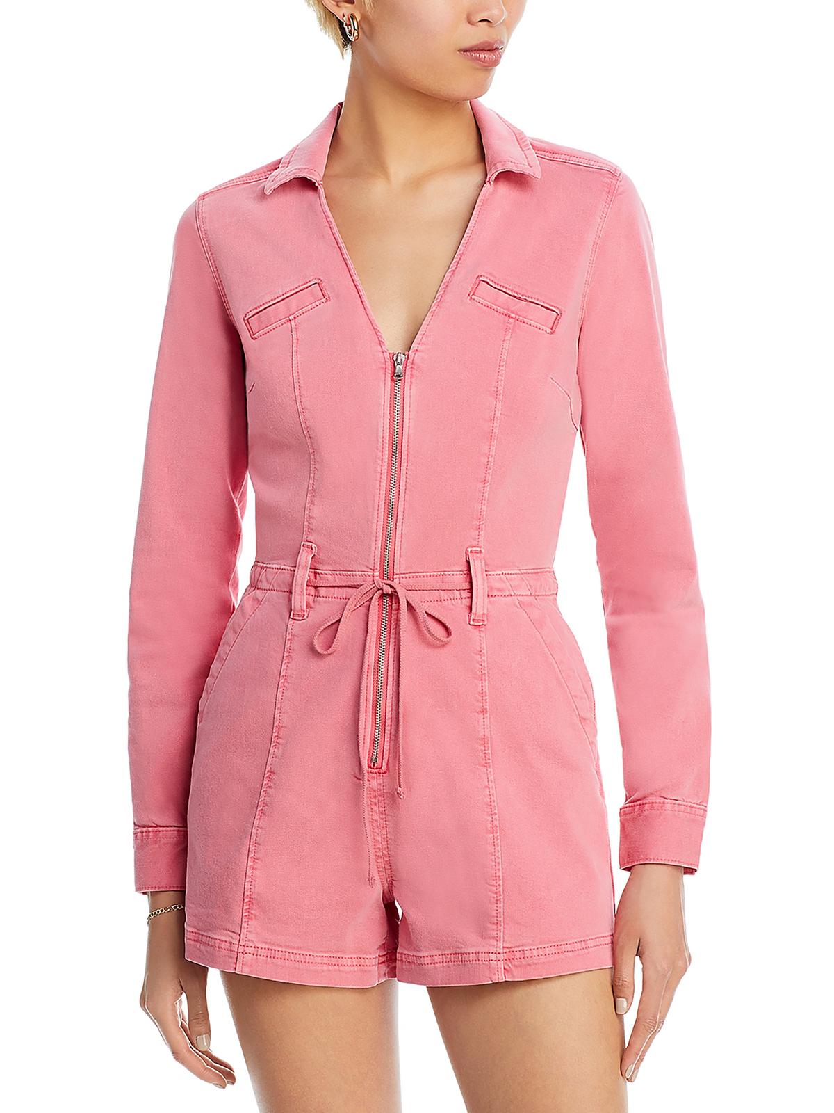 Paige Womens Utility V Neck Romper In Pink