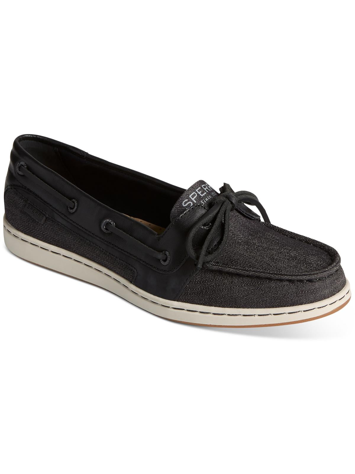 Sperry Starfish Brights Womens Padded Insole Canvas Boat Shoes In Black