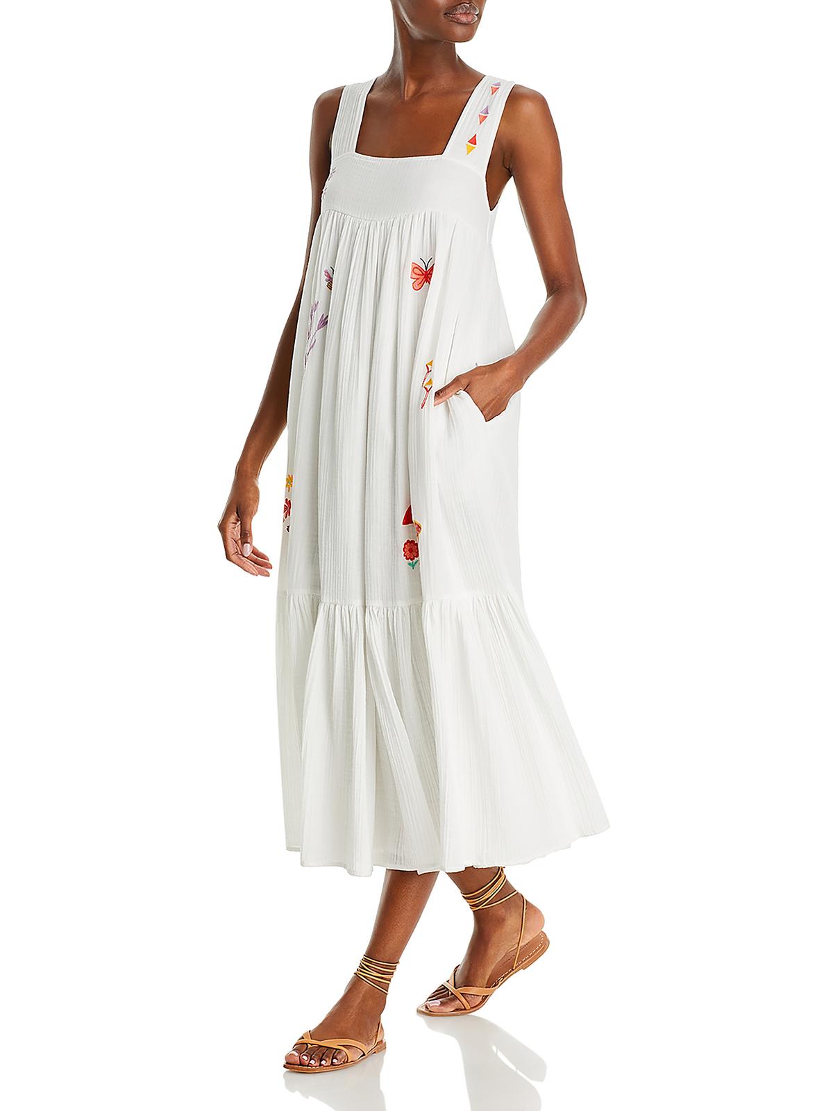 Mother The Love Story Womens Gauze Embroidered Shift Dress In White