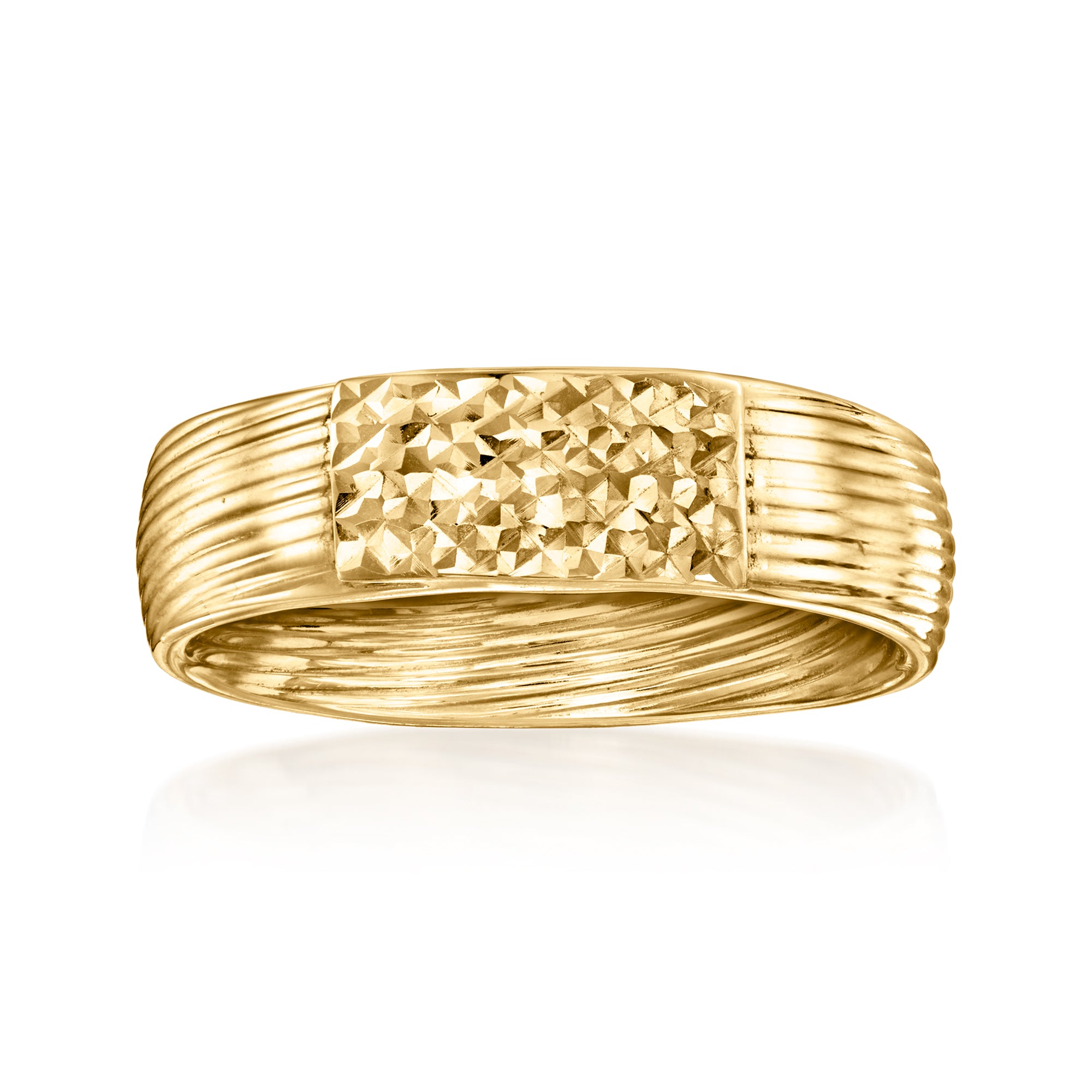 Ross-simons Italian 14kt Yellow Gold Textured And Diamond-cut Ring In Metallic