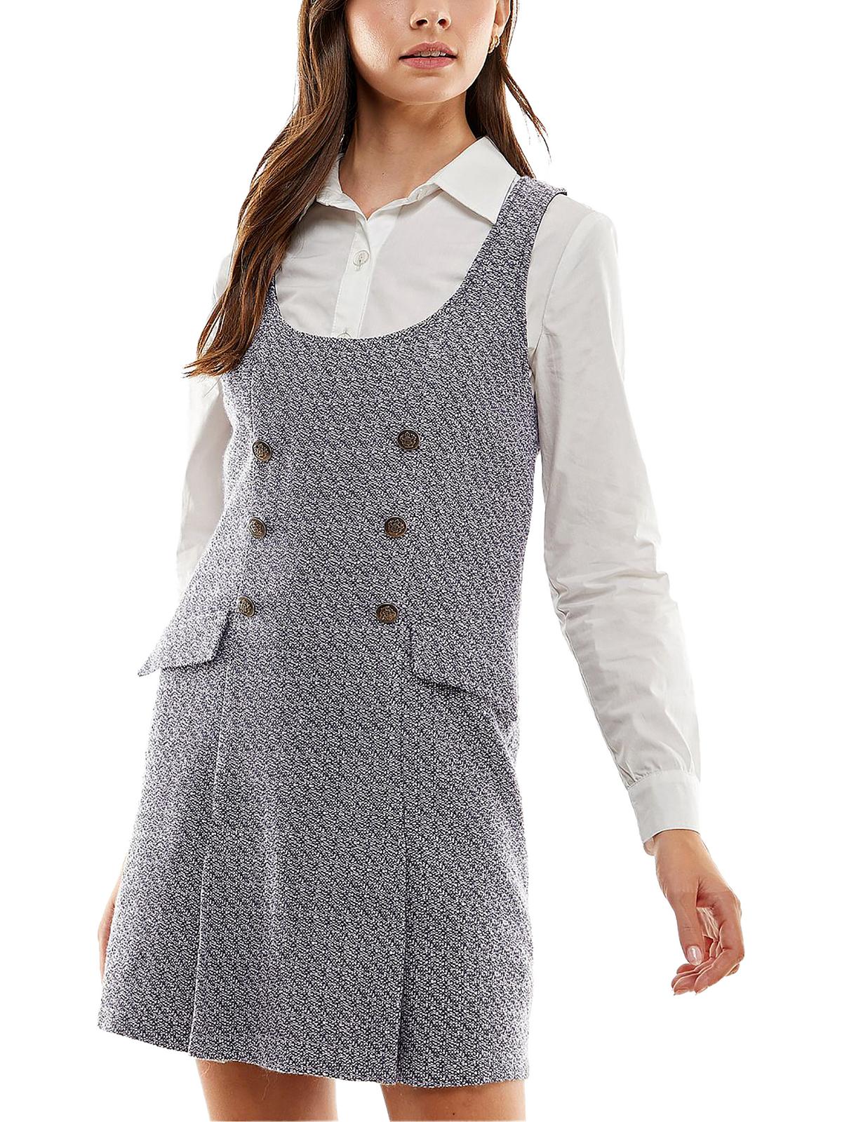 Shop Kingston Grey Juniors Womens Collar Pocket Two Piece Dress In Grey