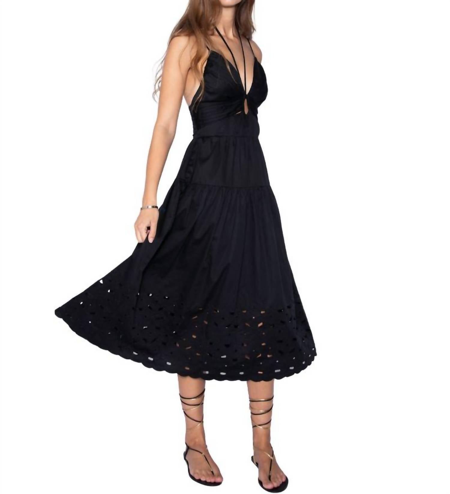 Shop Karina Grimaldi Hedy Embroidered Midi Dress In Black