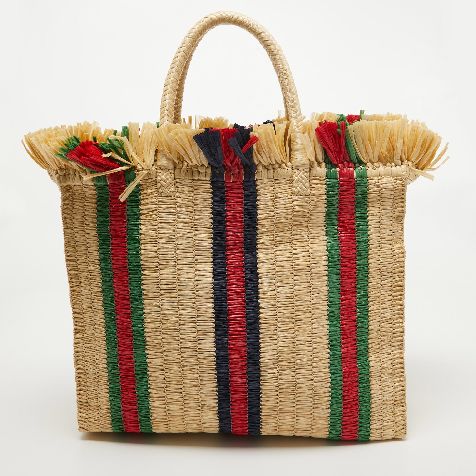 Image of Gucci Natural/multicolor Woven Straw Cestino Tote