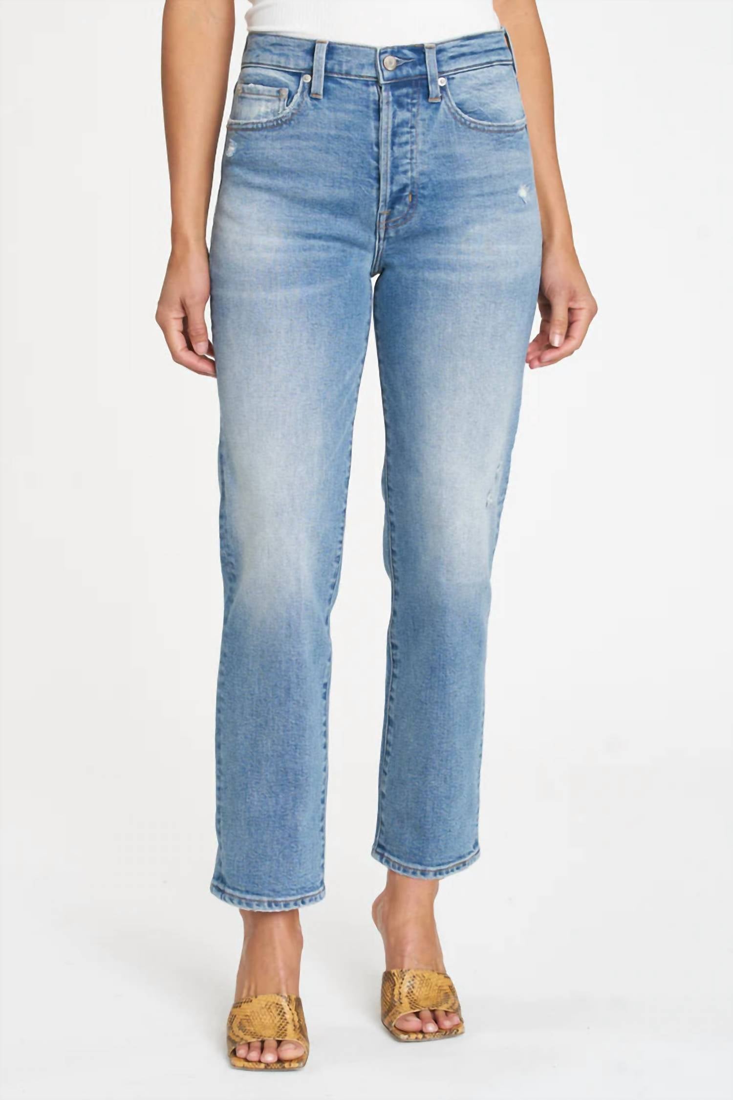 Shop Pistola Charlie High Rise Straight Ankle Jean In Spruce In Blue