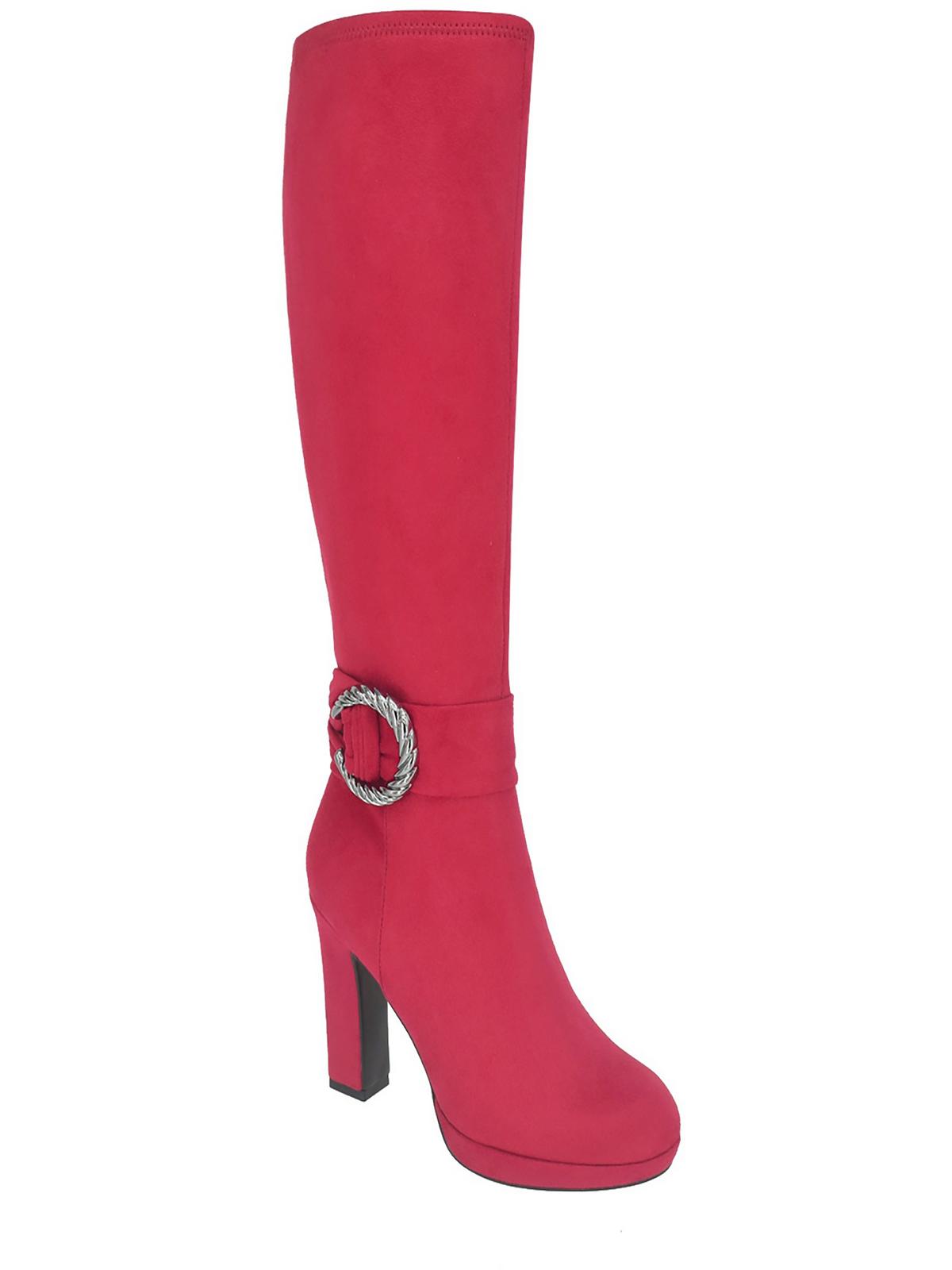 Impo Ovidia Womens Faux Suede Buckle Mid-calf Boots In Red