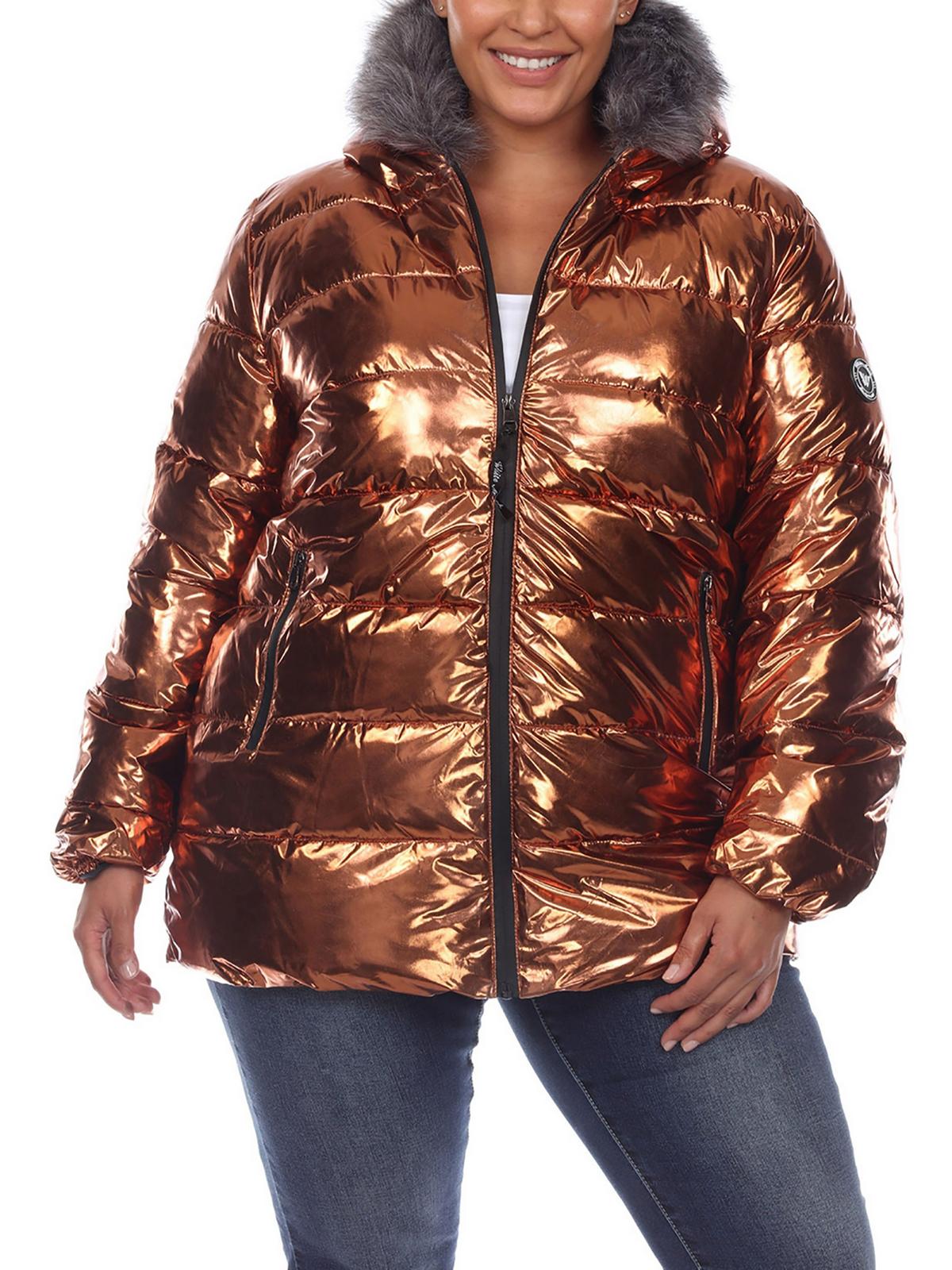 White Mark Plus Womens Faux Fur Cold Weather Puffer Jacket In Gold