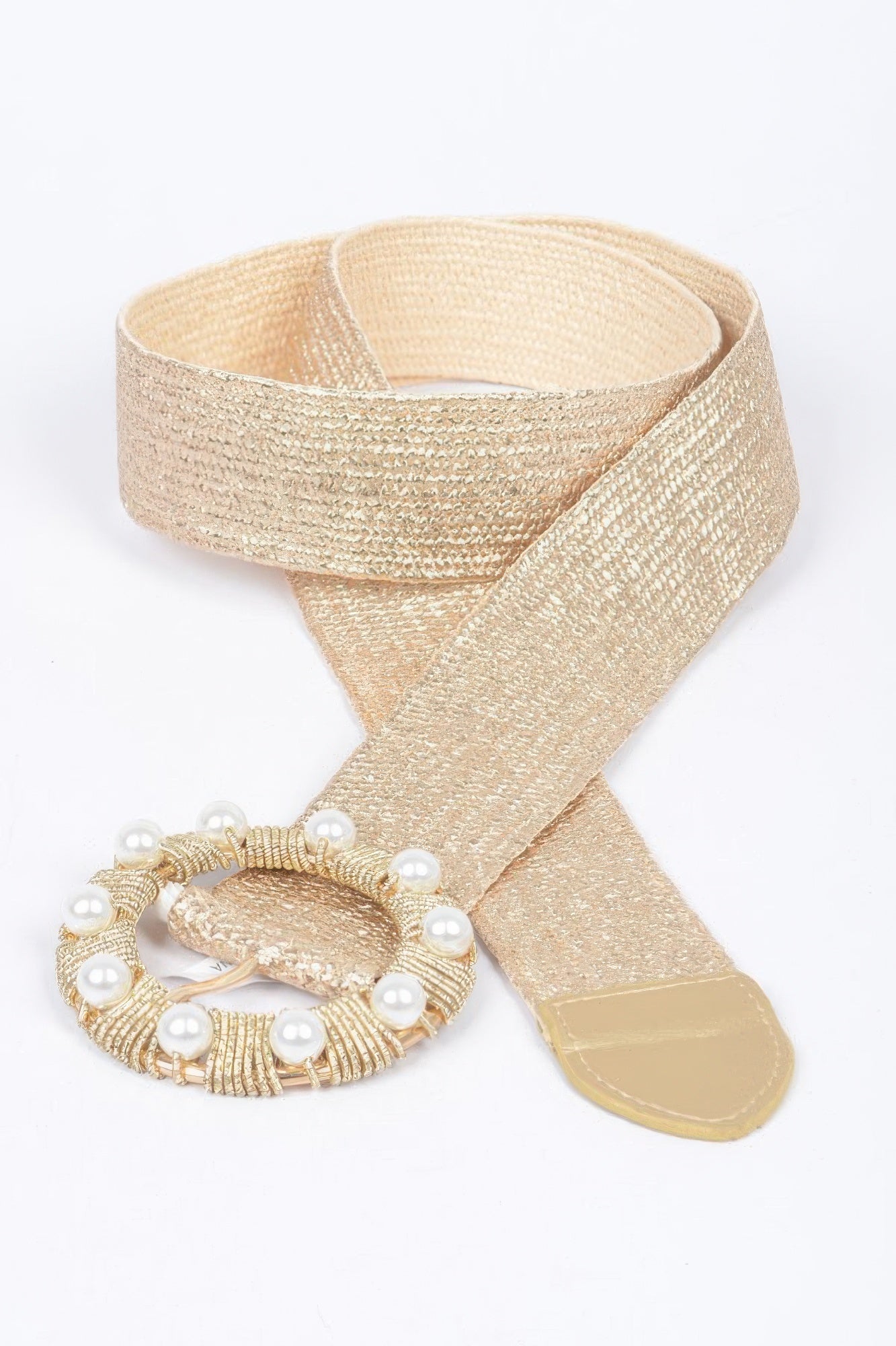 FASHNZFAB Women's Metallic Stretch Belt W/pearl Metal Bucklt