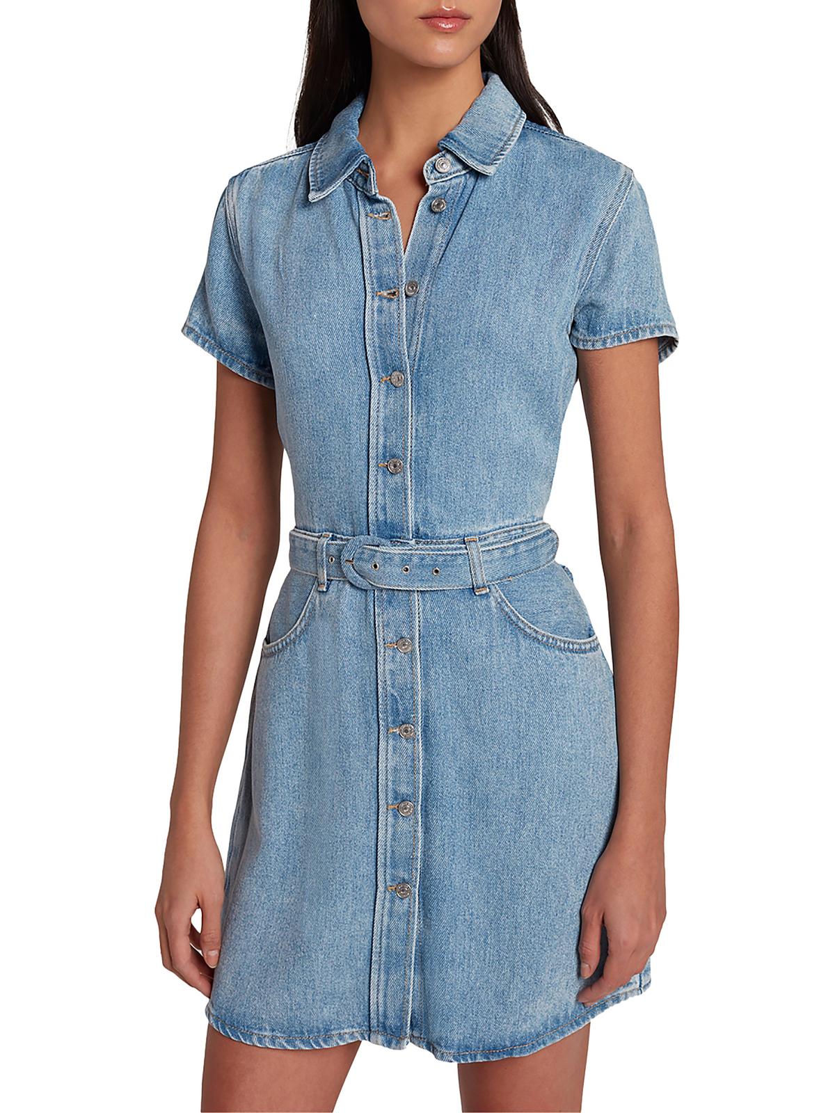 Shop 7 For All Mankind Womens Collared Short Shirtdress In Blue