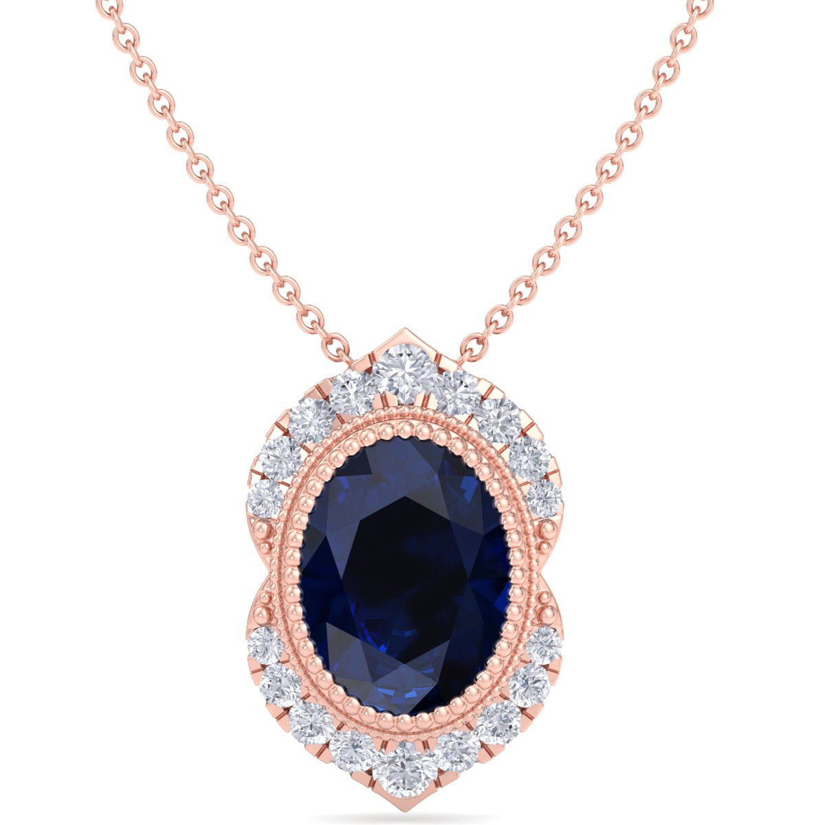 Sselects 1 3/4 Carat Oval Shape Sapphire And Diamond Necklace In 14k In Multi