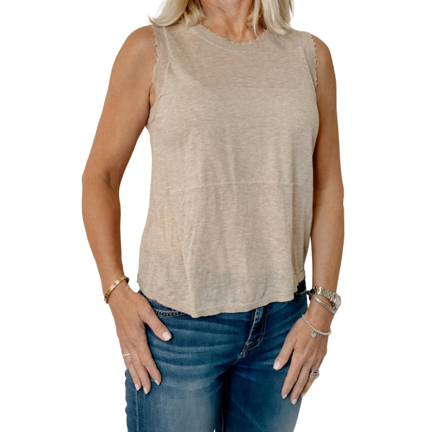 Shop Autumn Cashmere Distressed Lightweight Cashmere Tank Top In Twine In Beige