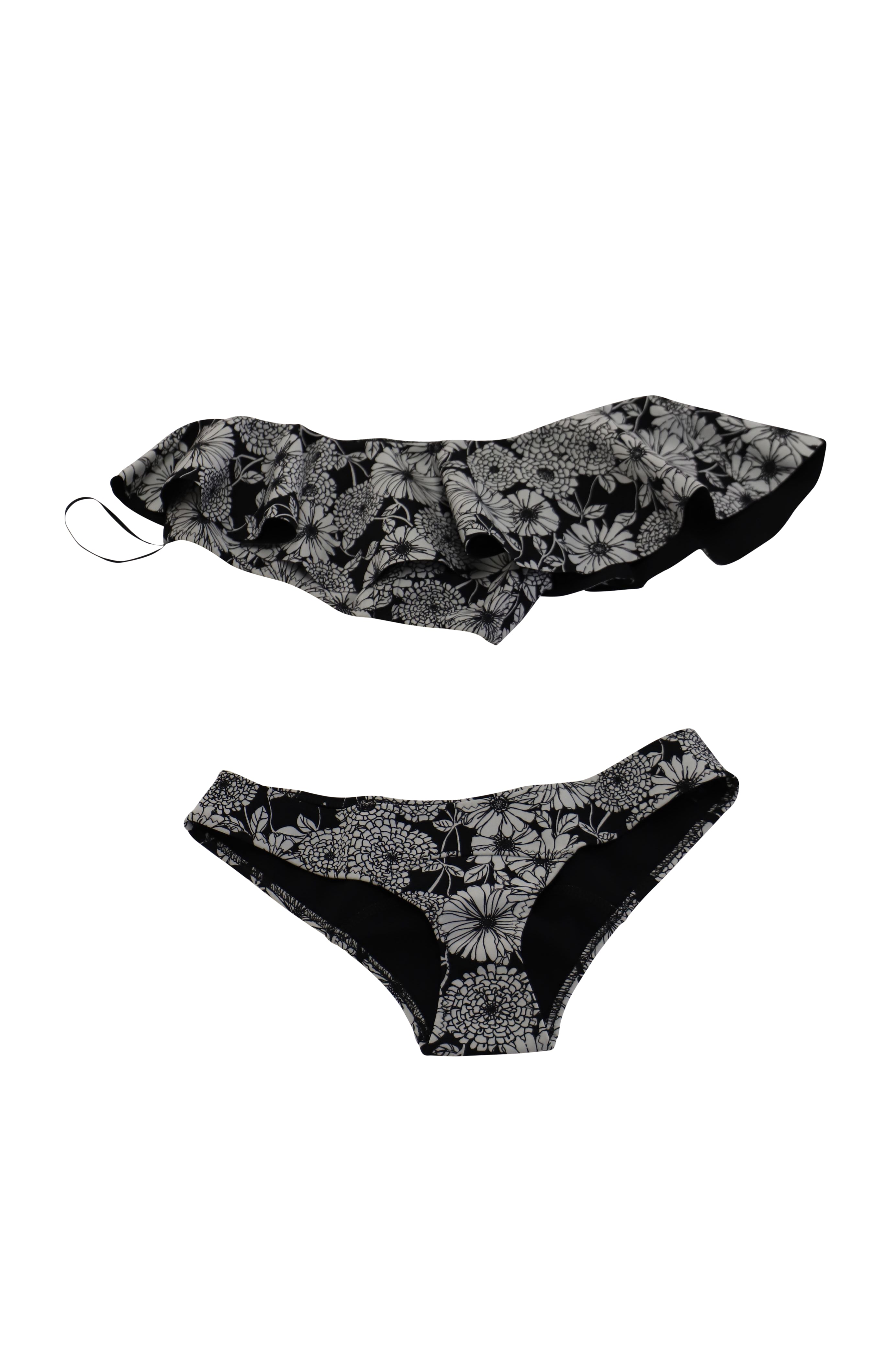 image of Lisa Marie Fernandez Floral Print One Shoulder Bikini in Black Polyamide