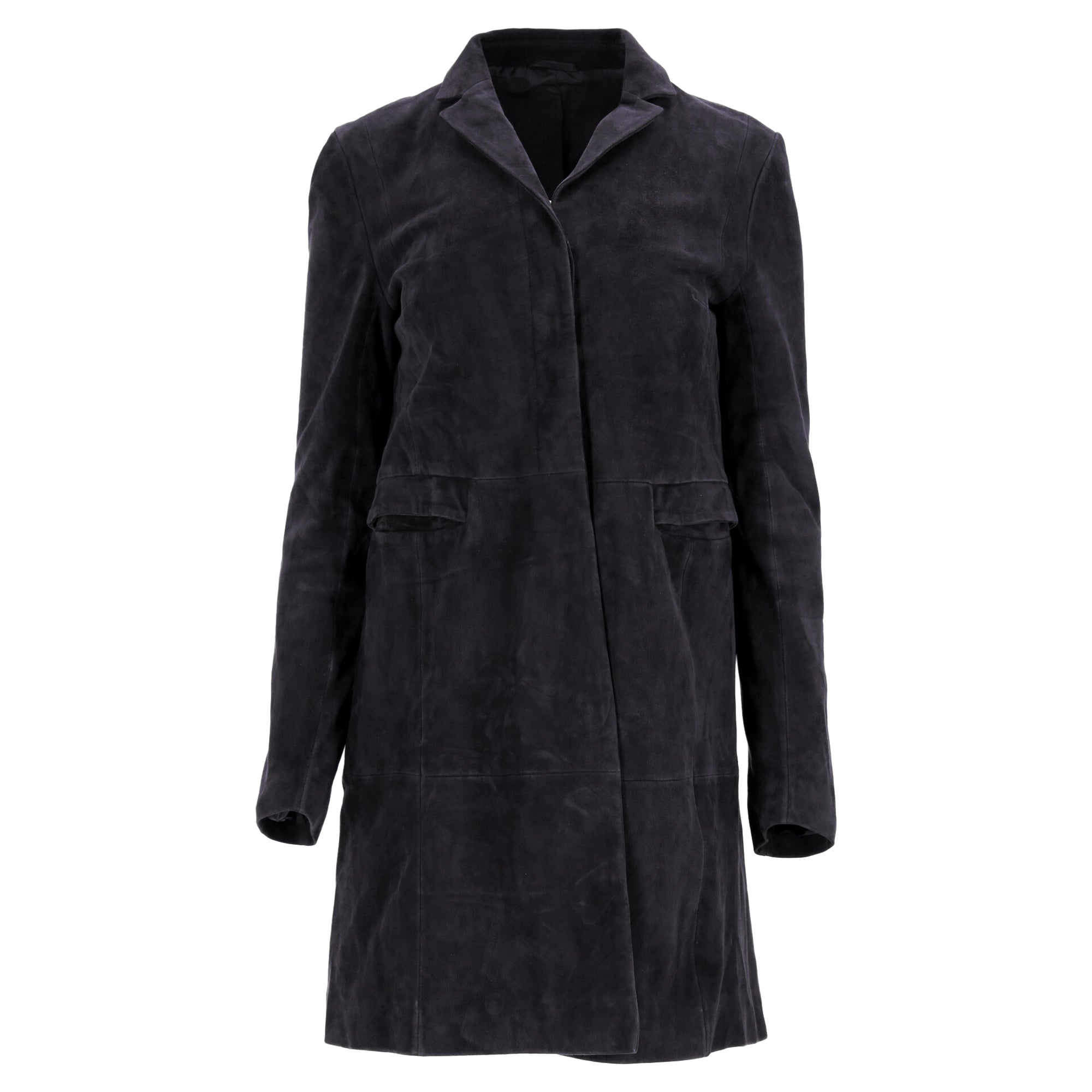 Image of Hugo Boss Concealed Closure Coat in Black Suede