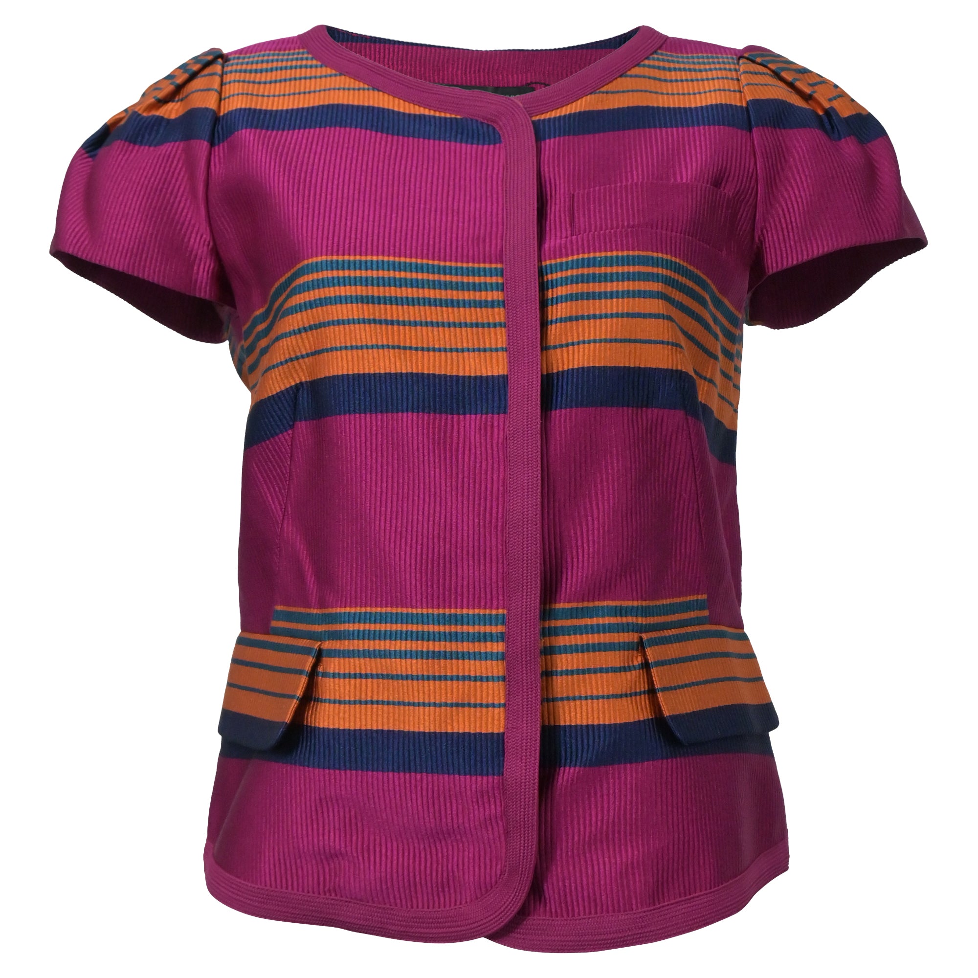 image of Marc by Marc Jacobs Striped Short Sleeve Blouse in Multicolor Polyester