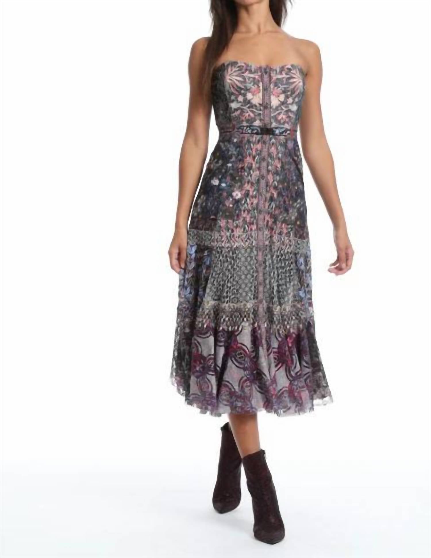 Shop Byron Lars Textural Lace Bustier Dress In Pink In Multi