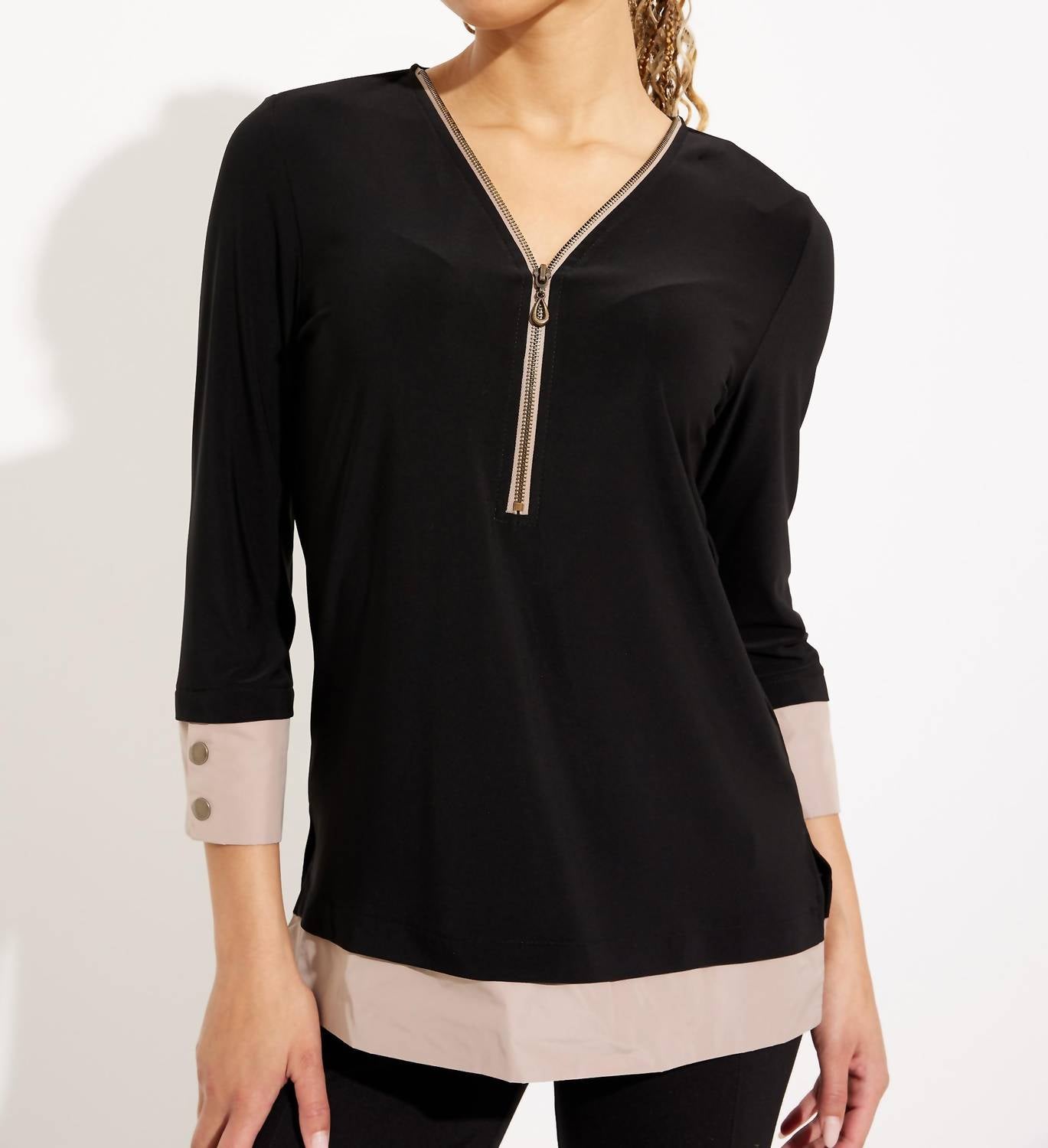 Shop Joseph Ribkoff Zip Detail Top In Black/latte