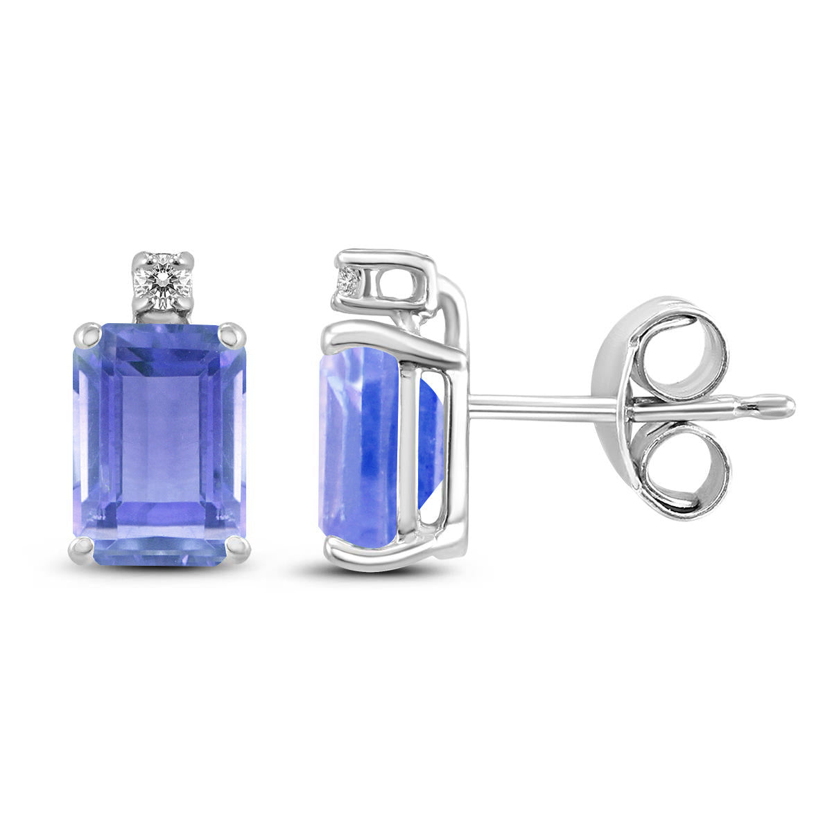 Shop Sselects 14k 5x3mm Emerald Shaped Tanzanite And Diamond Earrings In Blue