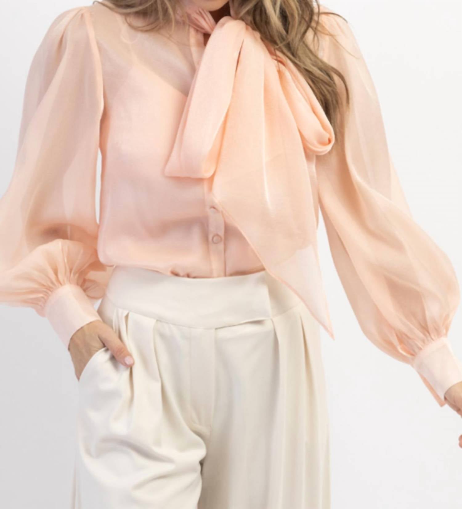 Shop Mable Bisous Organza Bow Blouse In Rosey In Pink