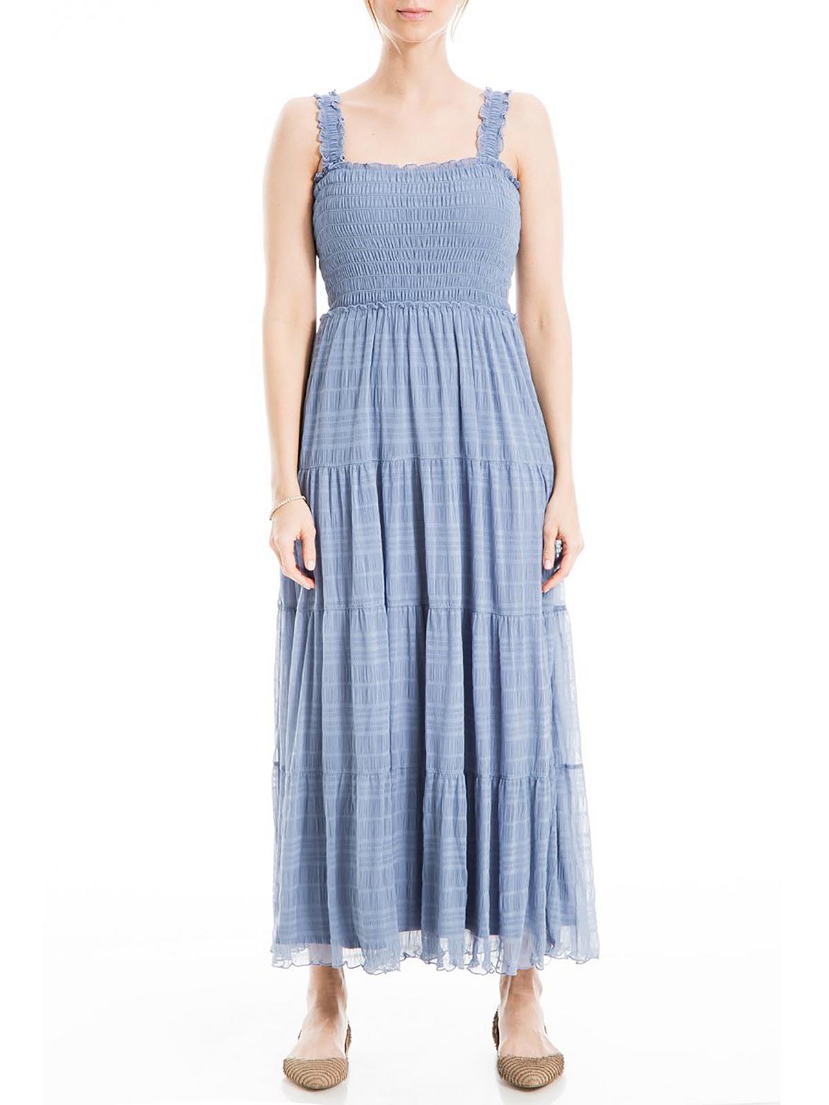 Shop Max Studio Womens Tiered Smocked Midi Dress In Blue
