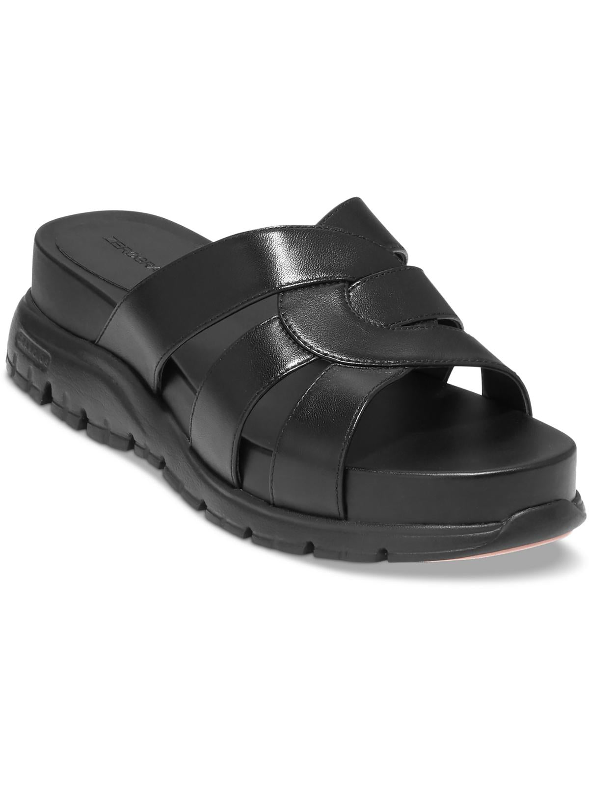 Shop Cole Haan Zg Slotted Womens Leather Wedge Slide Sandals In Black