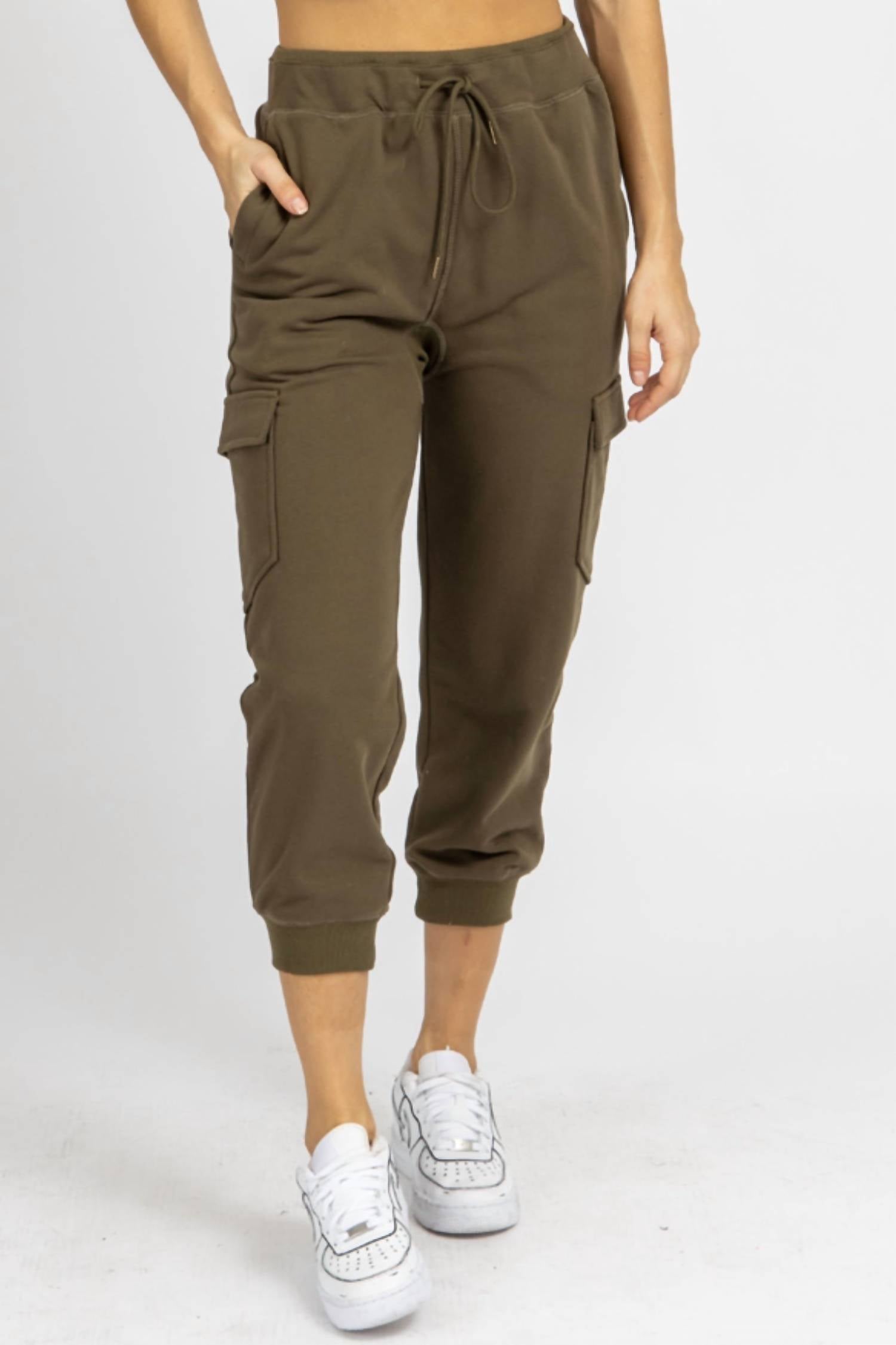 Shop Hem & Thread Cargo Relaxed Joggers In Olive In Brown