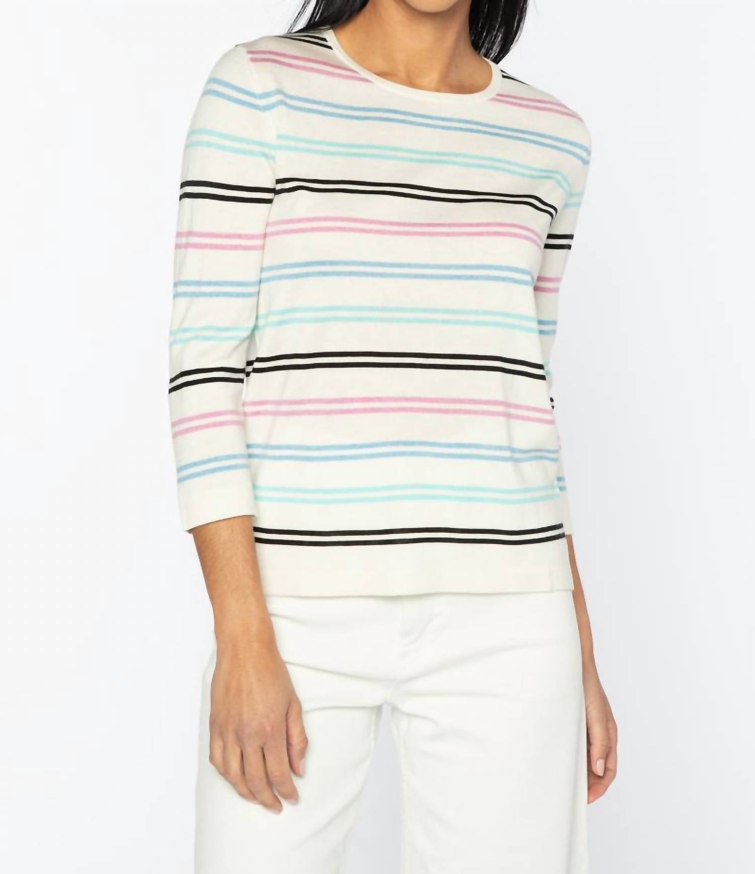 Shop Kinross Double Stripe Crew In Ivory Multi In White