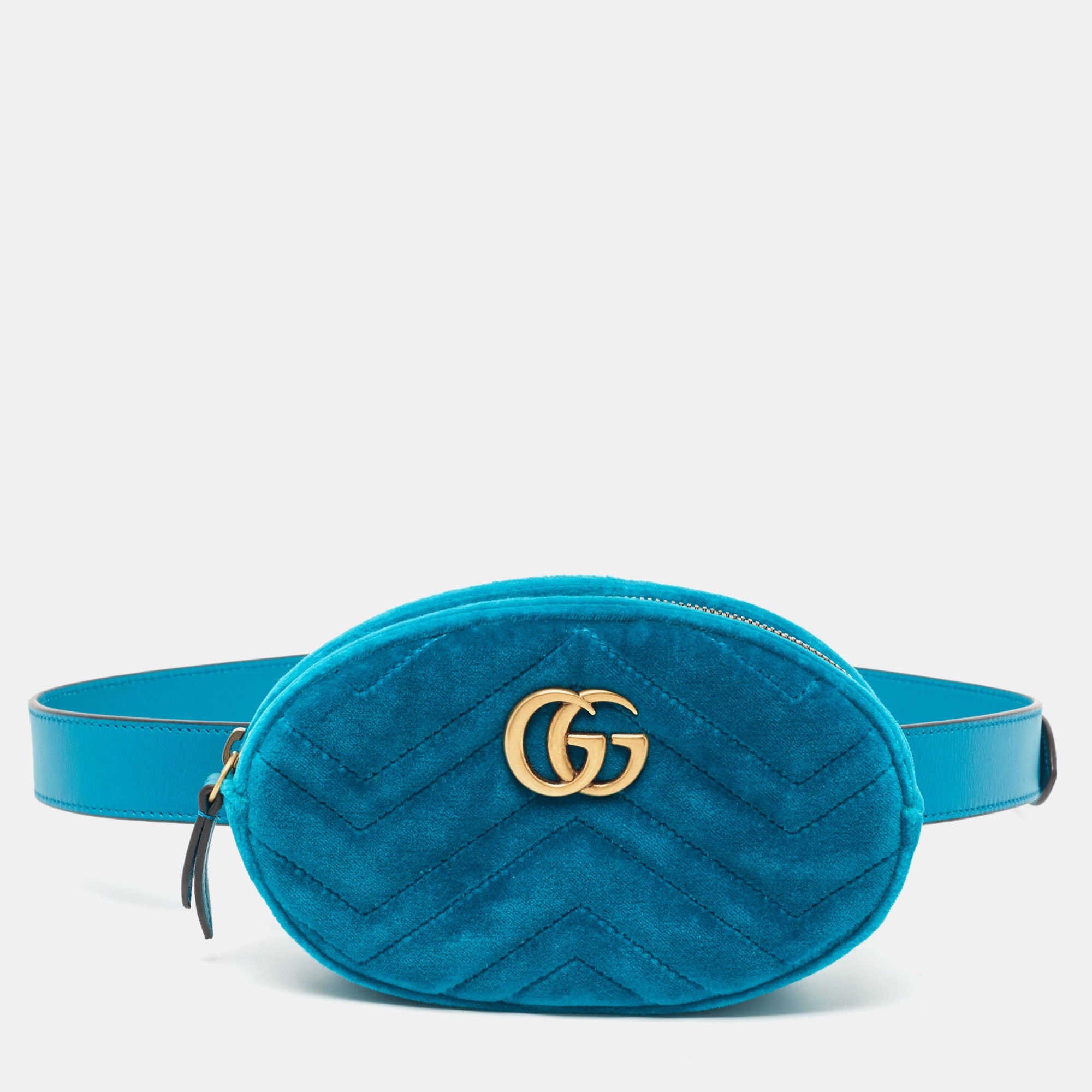 image of Gucci Teal Matelass&eacute; Velvet Gg Marmont Belt Bag