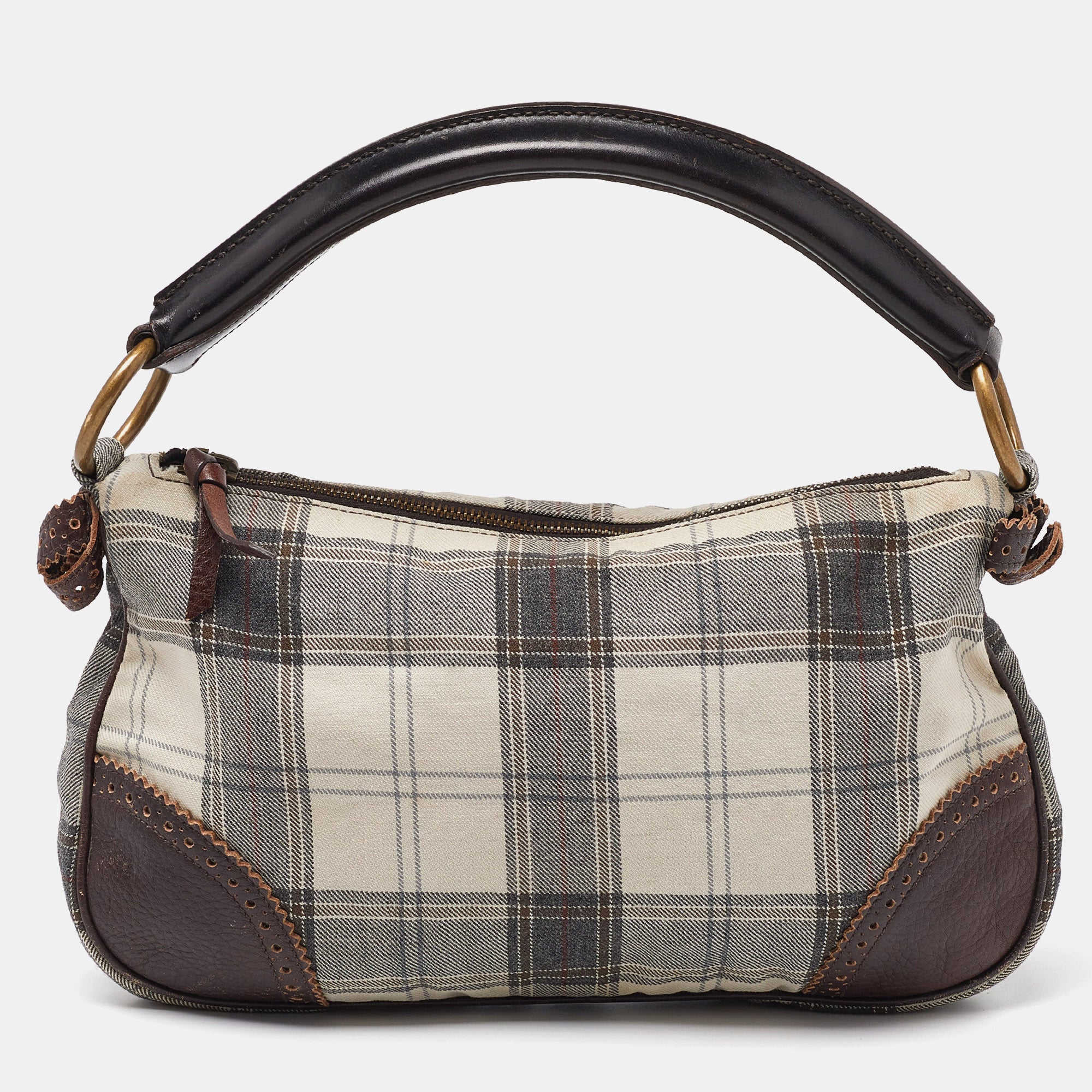 Miu Miu /brown Canvas And Leather Hobo In Grey