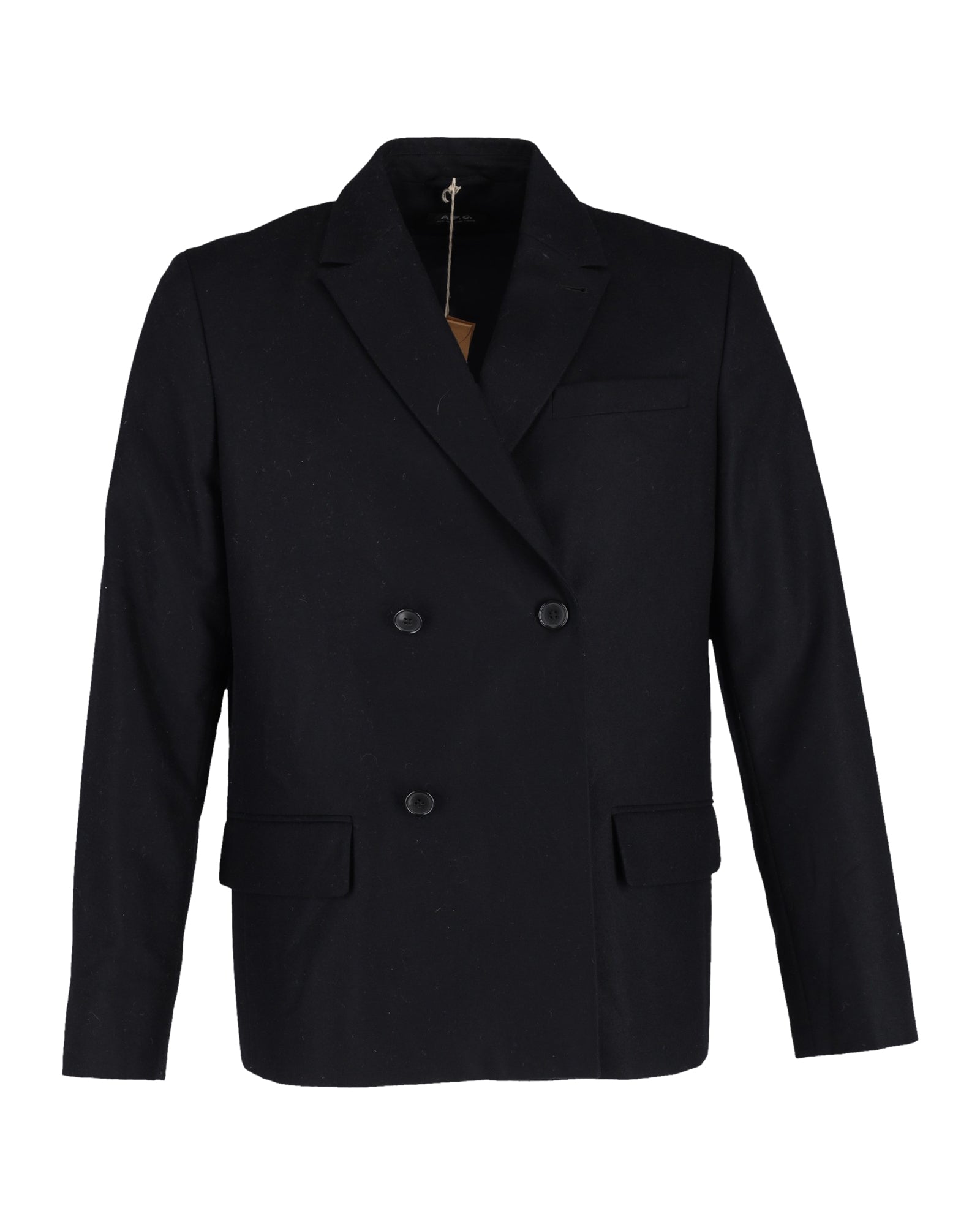 image of A.P.C. Double-Breasted Blazer in Navy Blue Wool