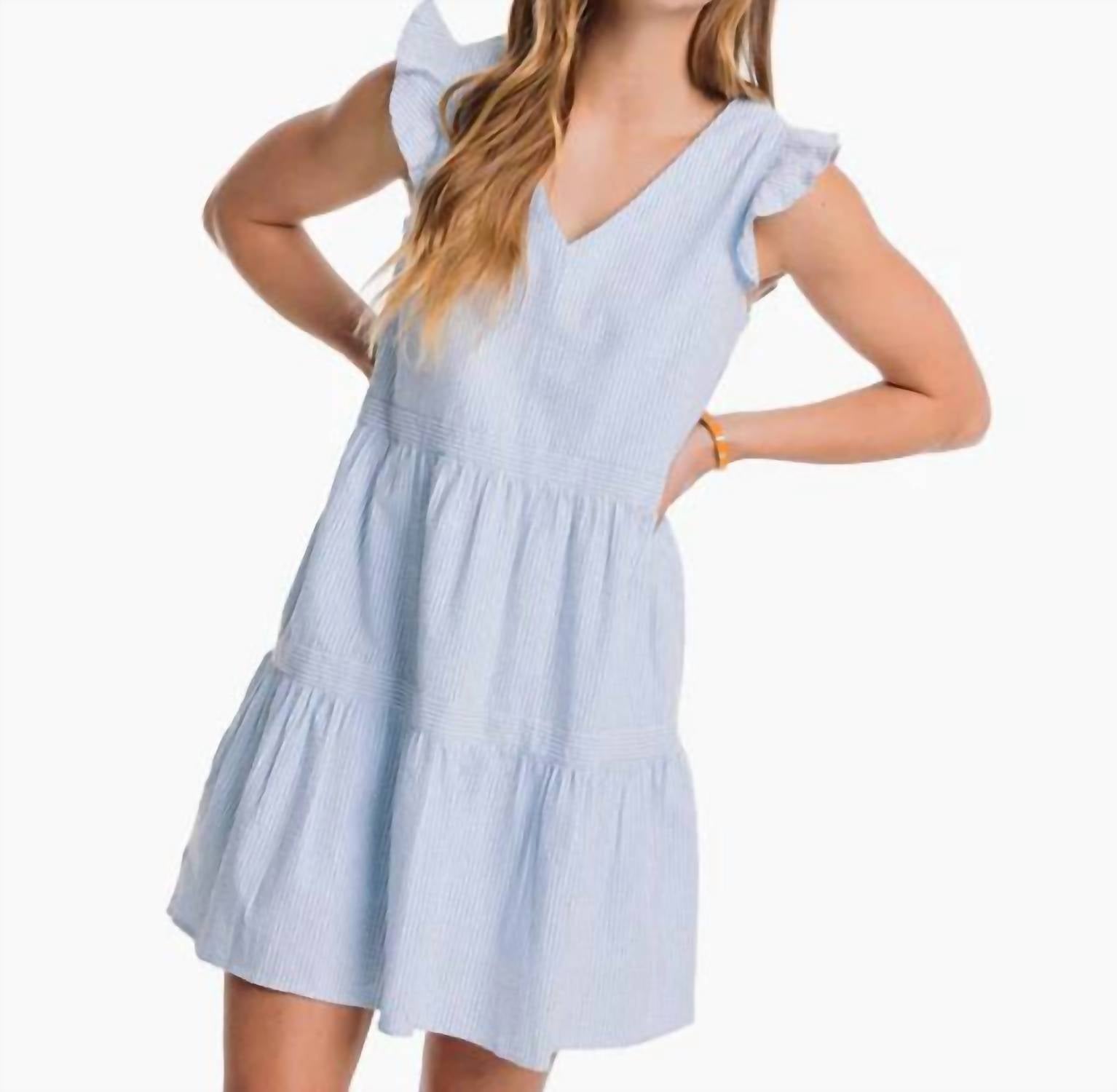 Shop Southern Tide Evelyn Seersucker Tiered Dress In Sky Blue