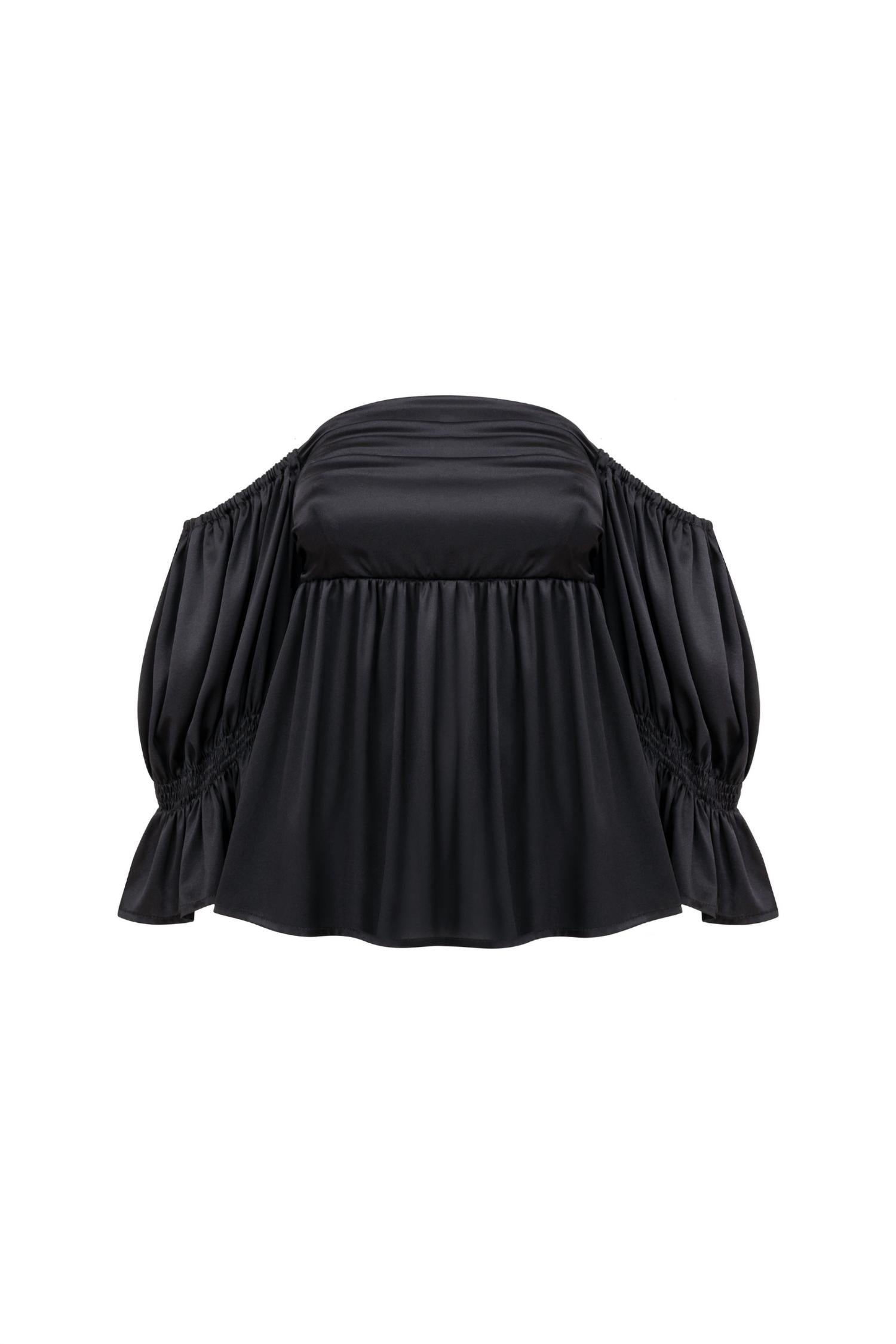 Monica Nera Nicole Off Shoulder Silk Blouse In Black