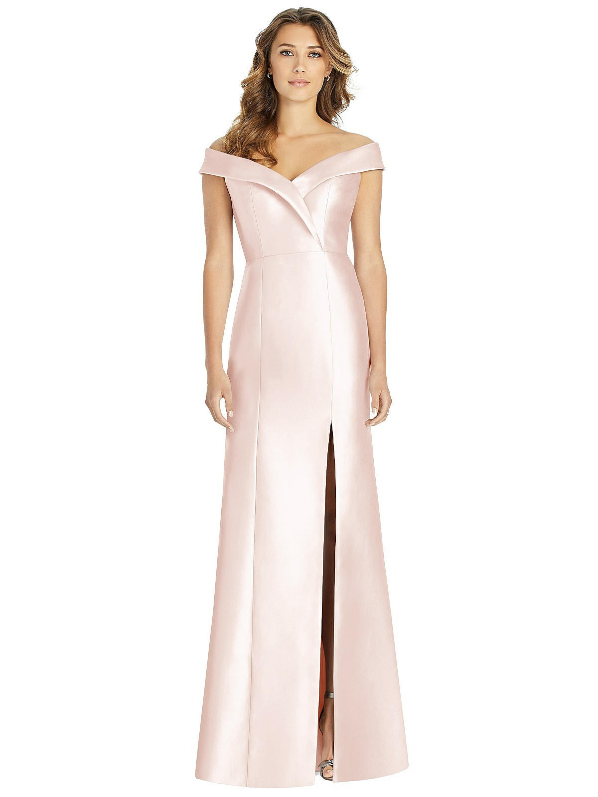 Shop Alfred Sung Off-the-shoulder Cuff Trumpet Gown With Front Slit In Gold