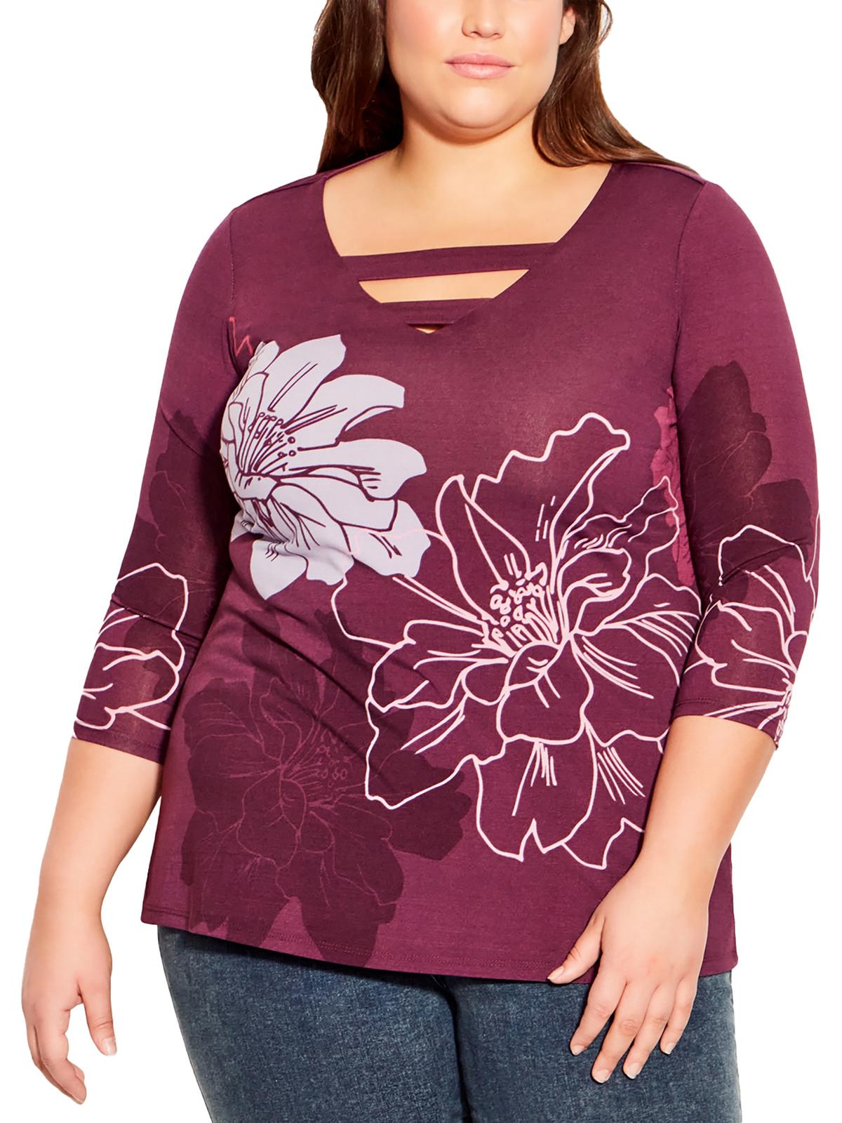 Shop Avenue Plus Womens Floral V-neck Blouse In Red